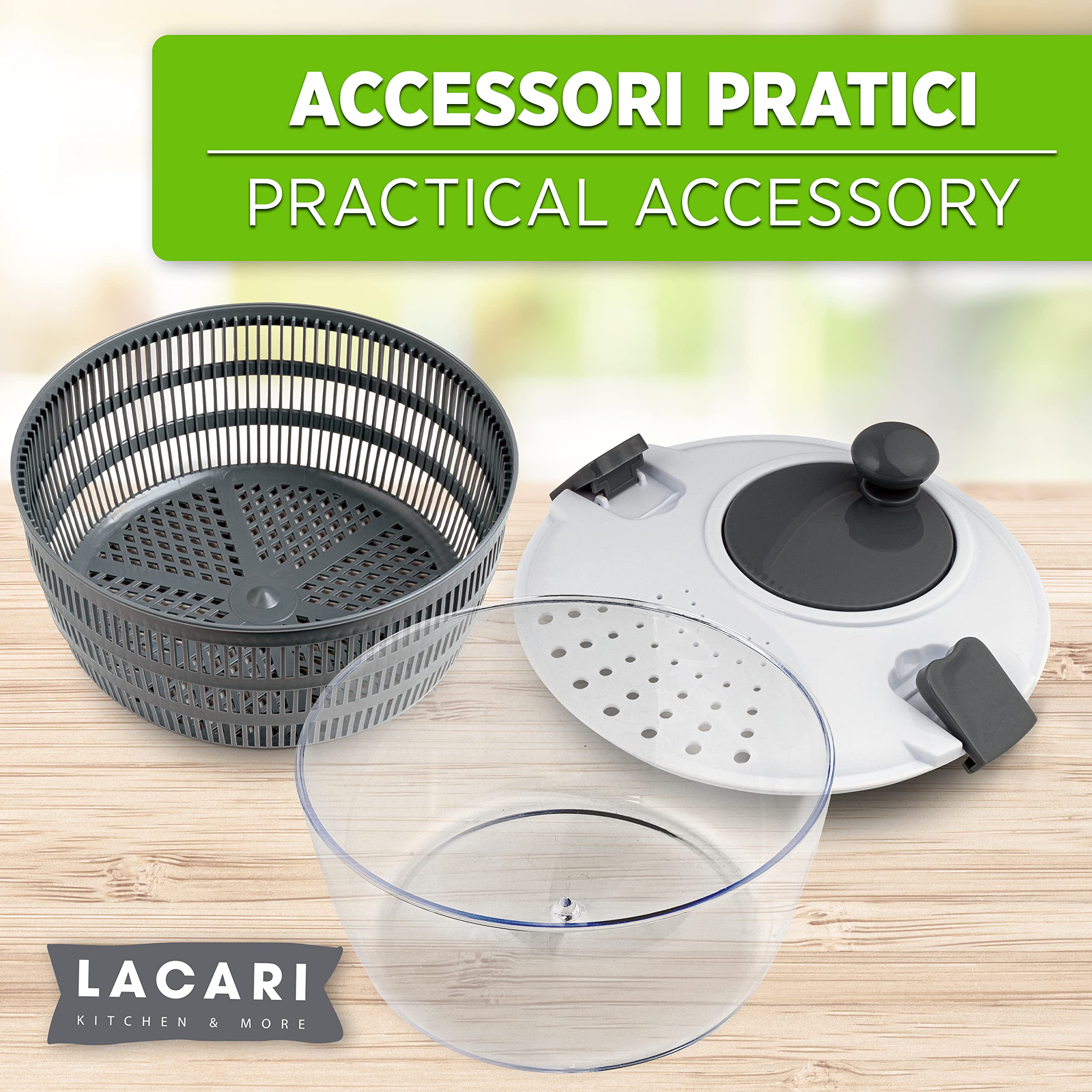 Centrifuga Insalata Con Tritatutto | 4L Capacità | Lame Acciaio Inox | Combo Pratissima Per Cucina - Foto 2