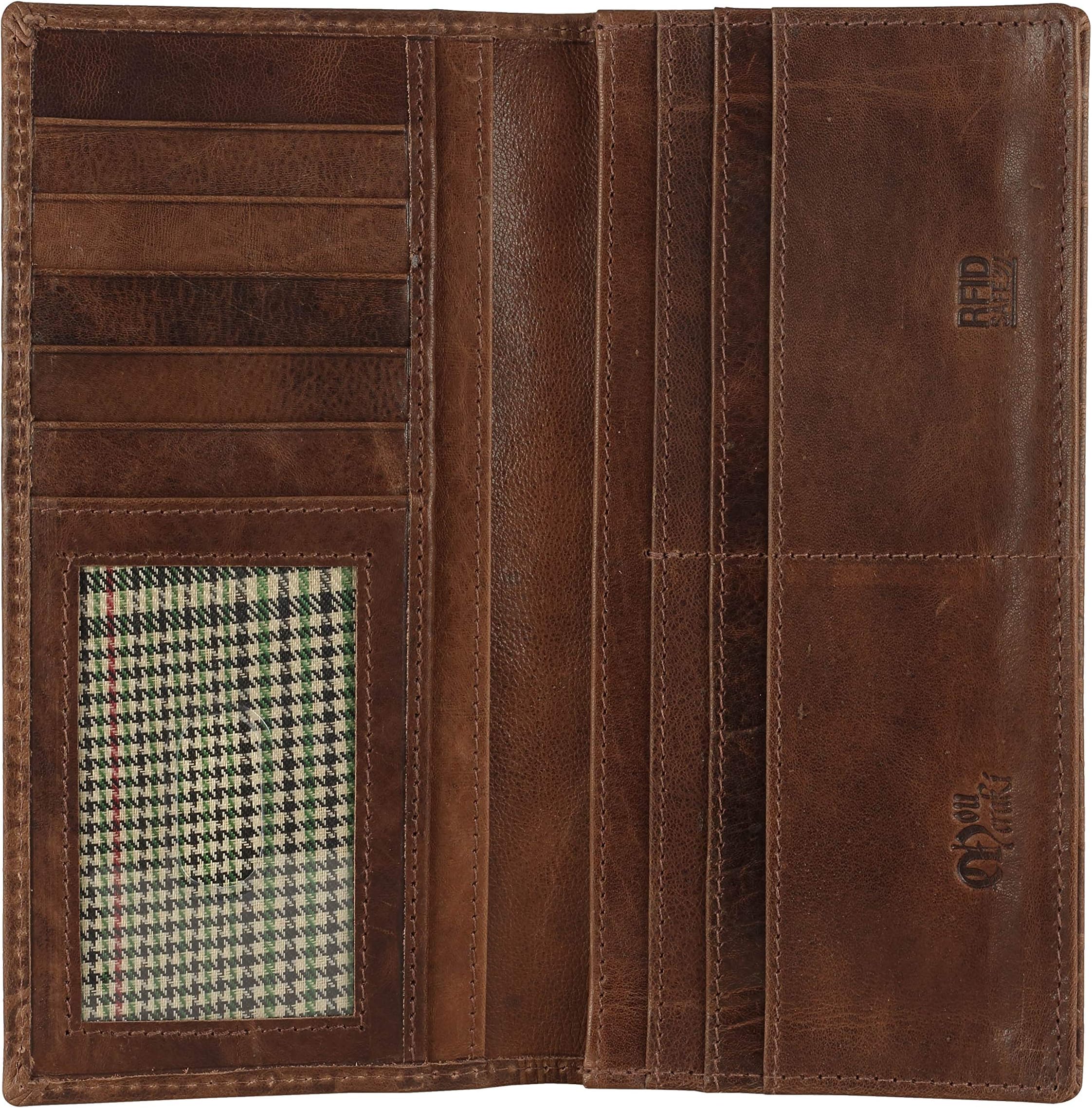 RFID Blocking Mens Genuine leather Bifold Long Wallet