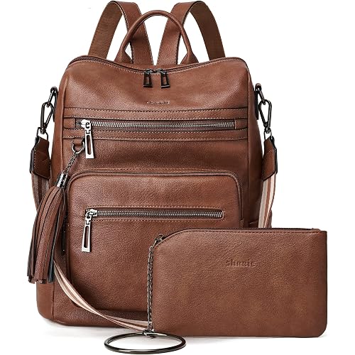 Vegan Leather Backpack Purse for Women with Adjustable Shoulder Bag | Water Resistant Fashion Designer Travel Backpack,Convertible Shoulder Bag with Wristlet,College Work(Oil Wax Brown)