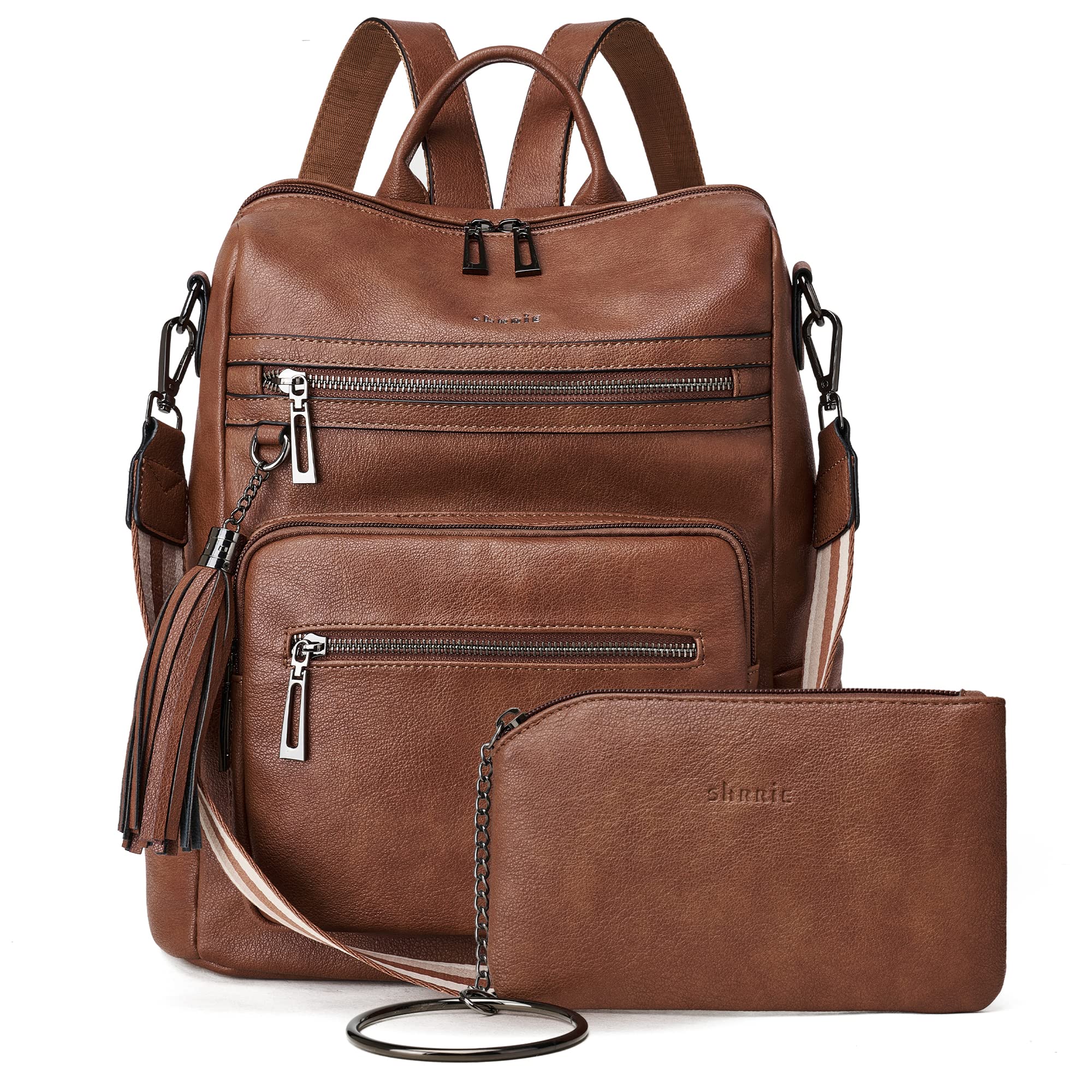 Shrrie Rucksack Damen,Cityrucksack Reiserucksack,PU Lederrucksack Handtasche Rucksack Damen Wasserdicht mit Geldbörse für Freizeit,Büro,Pendeln,Arbeit,Daypack-Ölwachsbraun