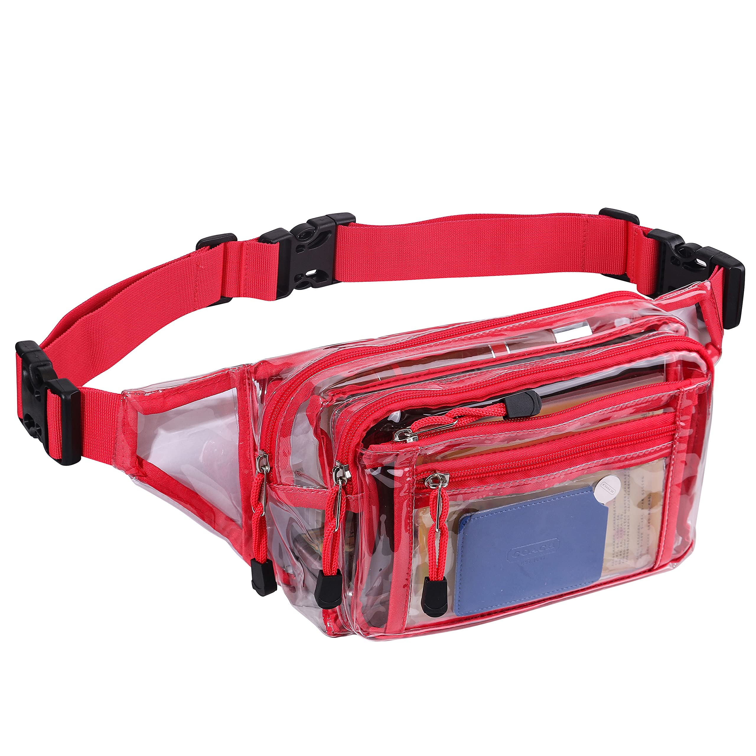USPECLAREClear Multi-purpose Fanny Pack for Women for Work, Waist Bag for Travel & Sporting Event, Red clear, Large,