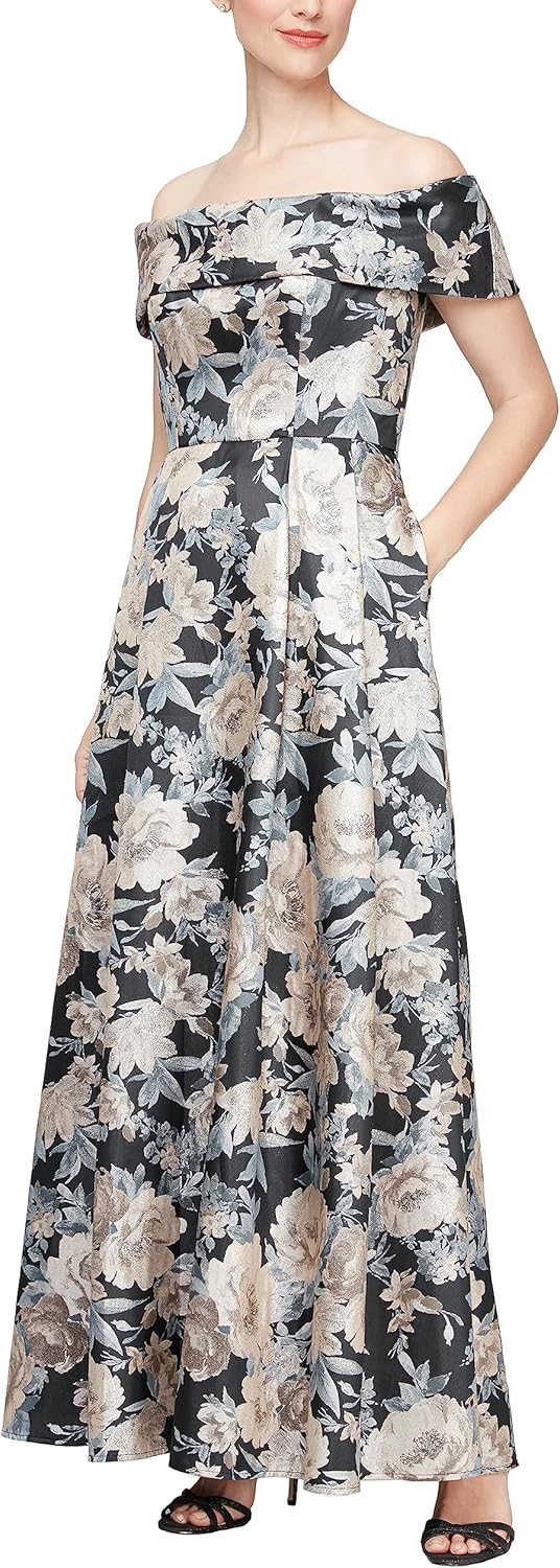 Alex Evenings Women's Formal Long Ballgown Mother of The Bride Dress with Pockets