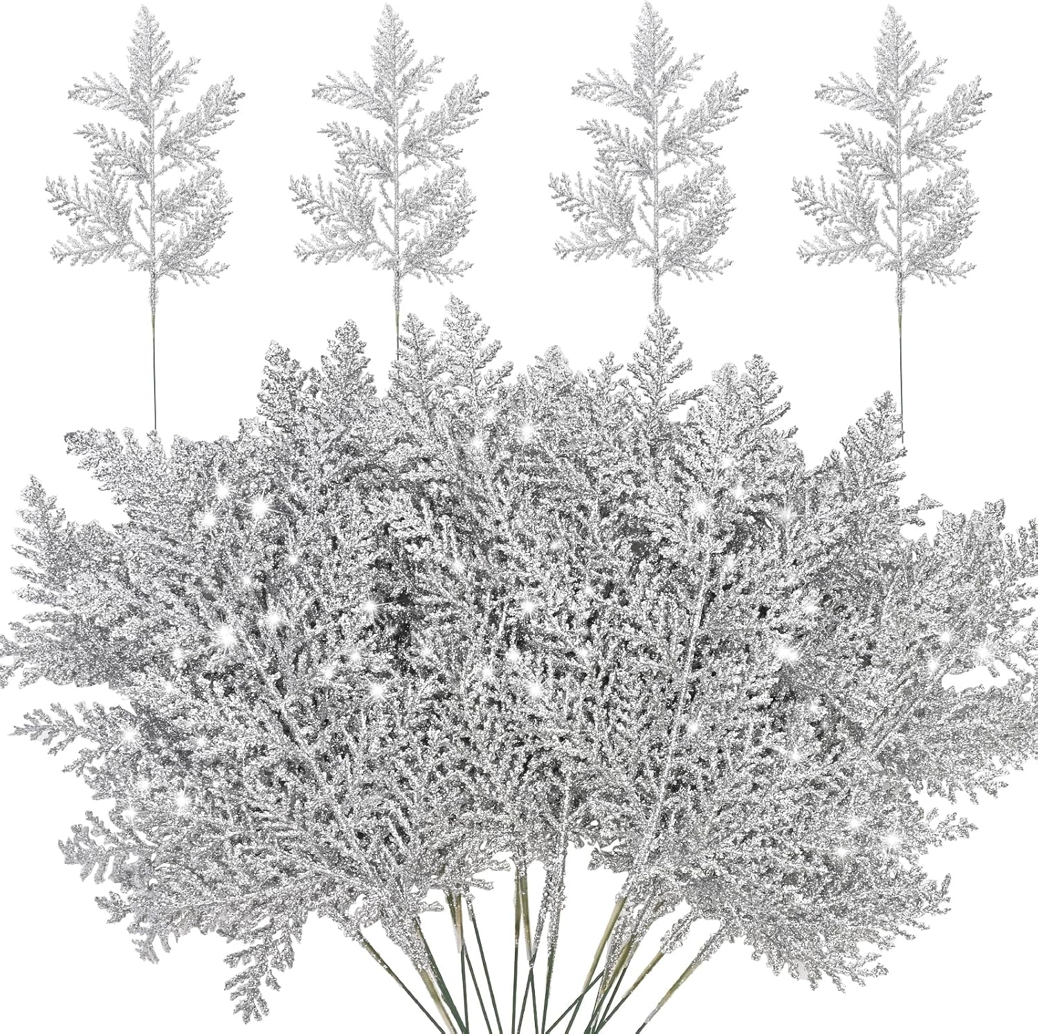 Dolicer 36 Pcs Glitter Artificial Pine Needles, Christmas