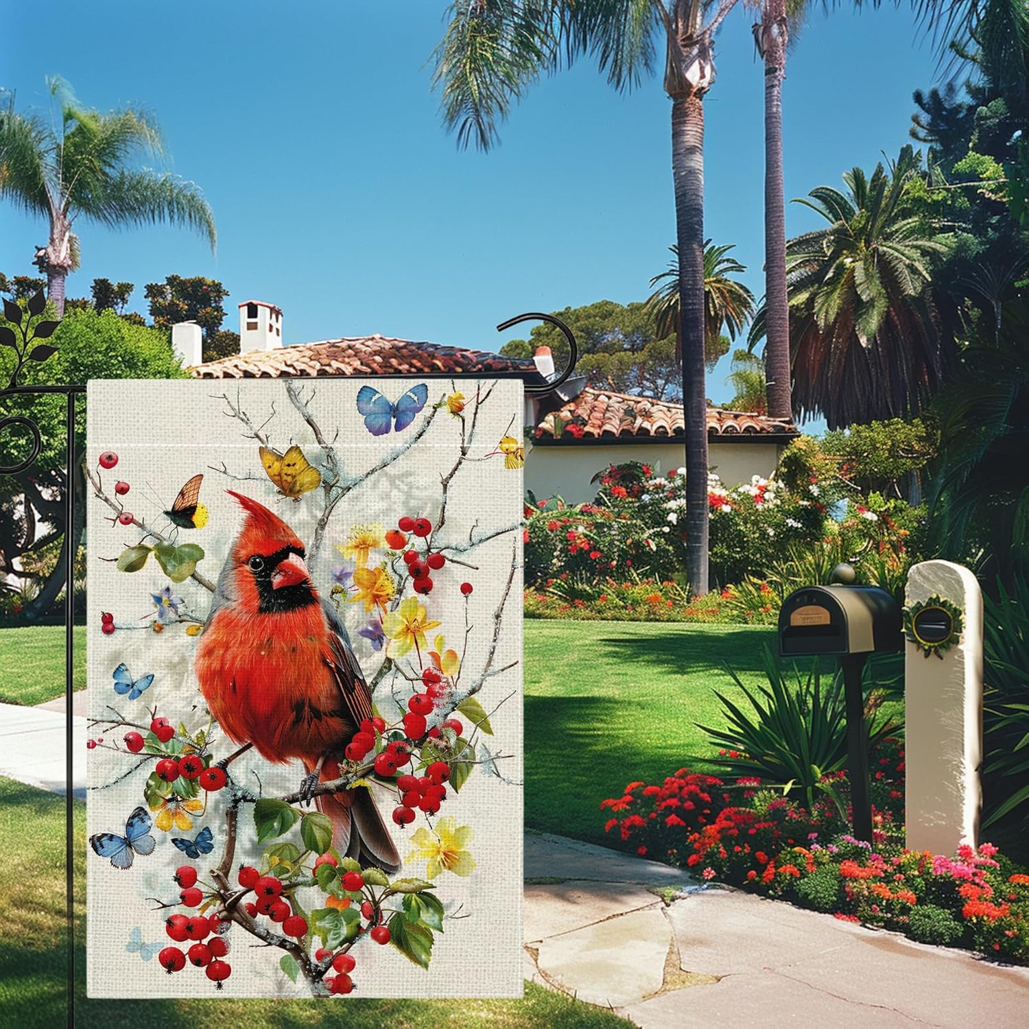 Spring Cardinal Bird Garden Flag for Outside Butterfly Flowers Welcome Yard Outdoor Flag 12x18 Inch Double Sided Burlap - Image 3