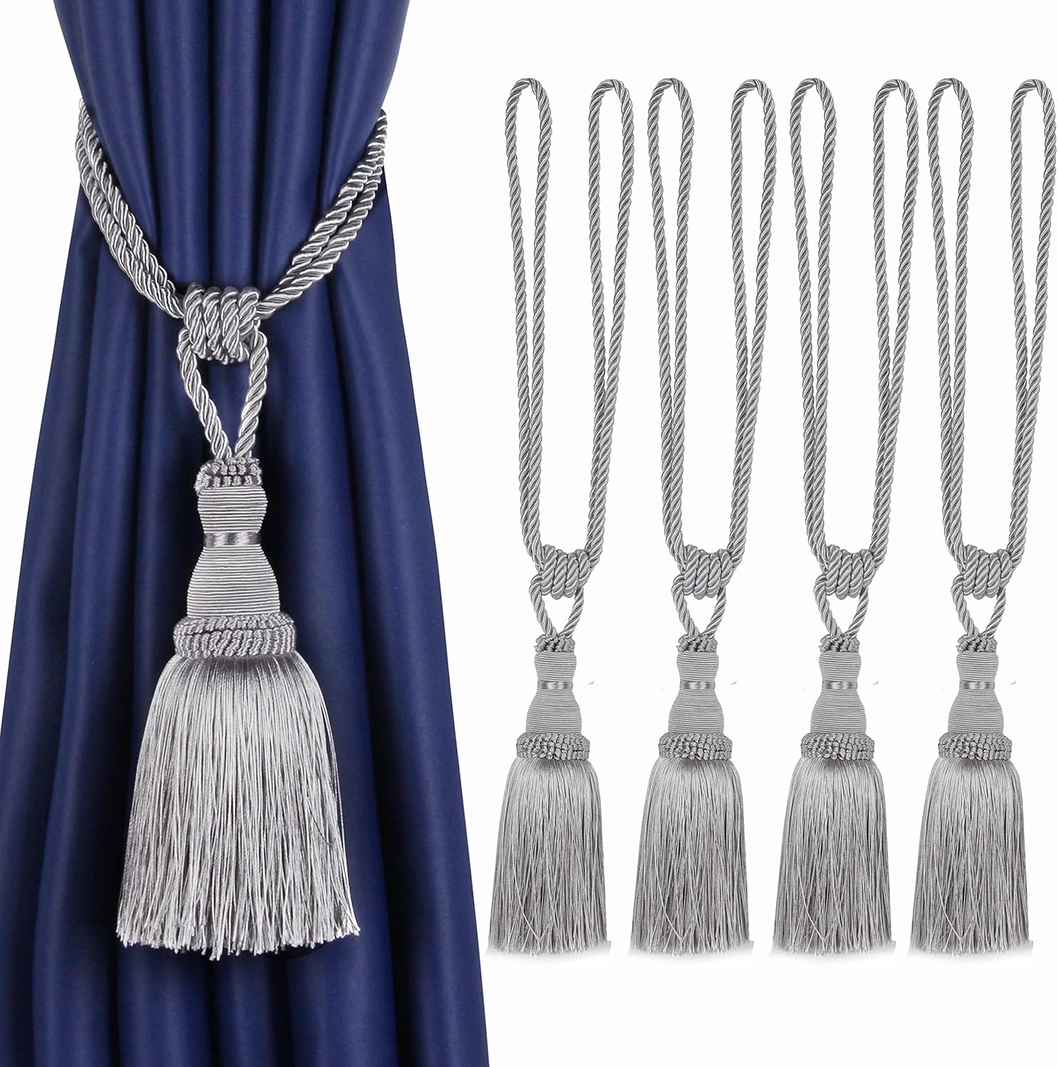 BEL AVENIR 2 Pack Curtain Tiebacks Tassel Drapery Tie-Backs Rope Handmade Holdbacks Home Office Hotel Decorative (Gold, 4 Pack)