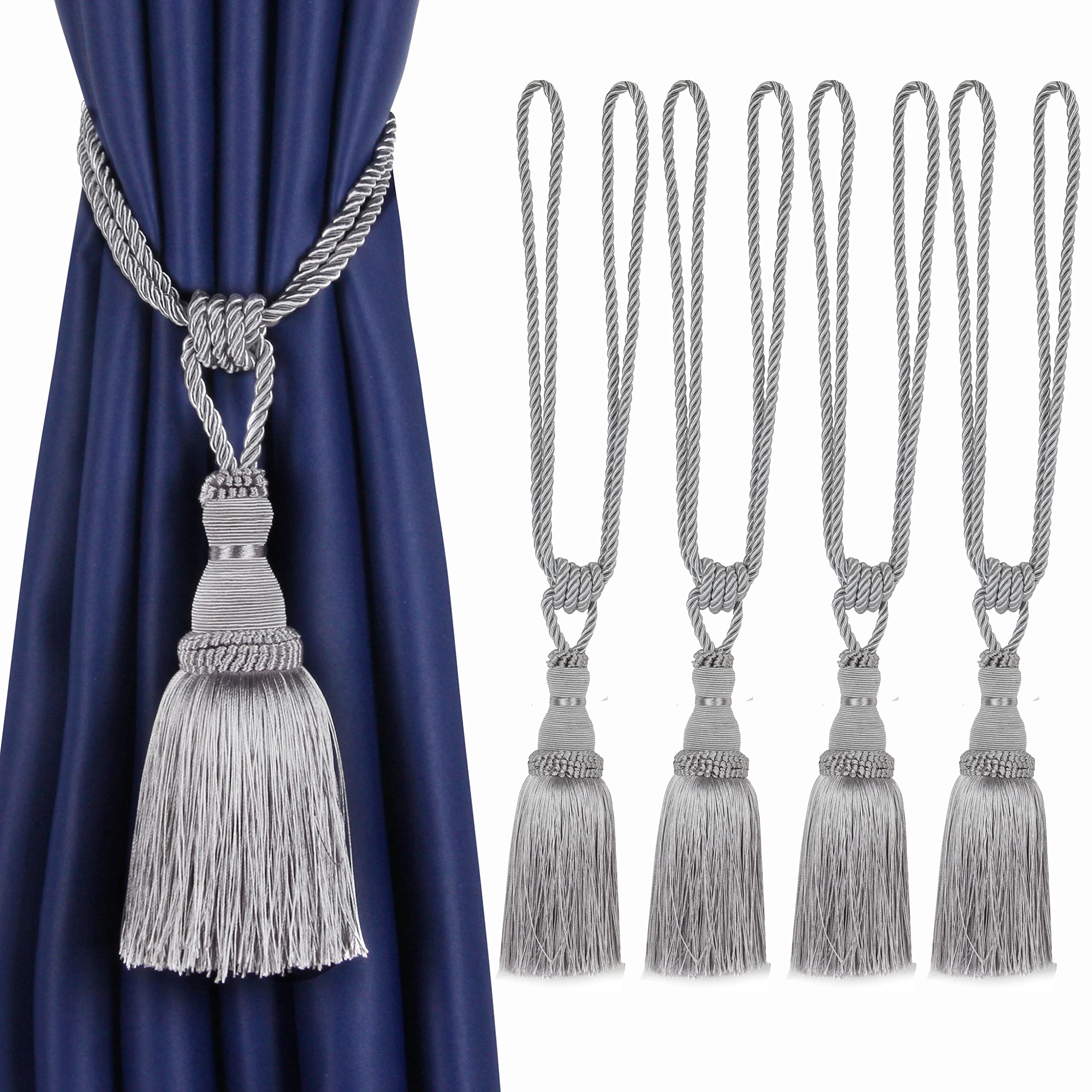 Tassel Curtain Tiebacks， Braided Rope Curtain Tiebacks With Tassels, Multicolor, 2/4 Pcs(Onecolor,4pcs)