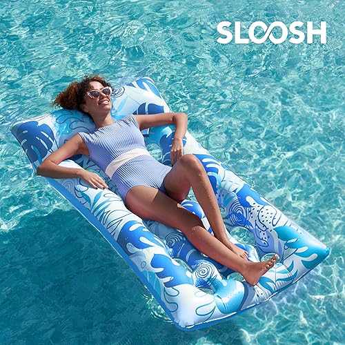 Miniatura 5 de Sloosh Inflatable Pool Floats Adults - Large Pool Float Tanning Raft with Headrest, Keep Cool Above Water Swimming Pool Floaties Beach Lake Party