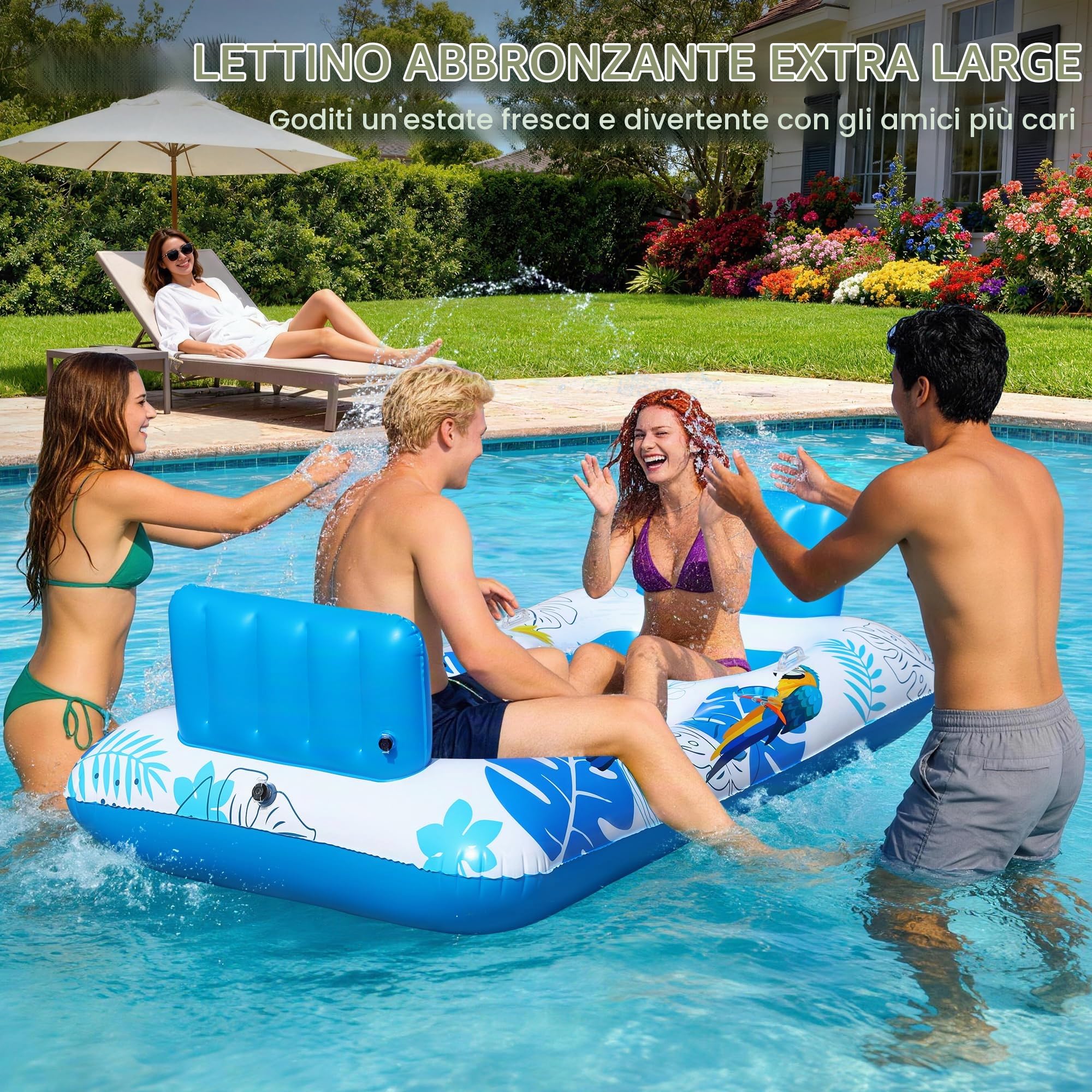 Luxfero Materasso Gonfiabile Piscina per Adulti (2 Persone), 220 x 110 cm Materasso Piscina Grandi, Supporti per Bevande e Cellulari. Materasso Gonfiabile Rinforzato per Prendere il Sole in Giardino