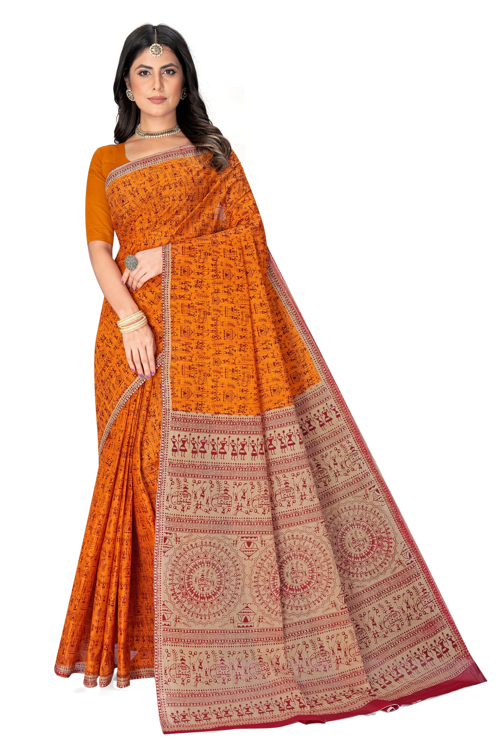 Women's Warli Printed Pure Cotton Mulmul Saree Without Blouse Piece(2534&5_Parent)-image-12