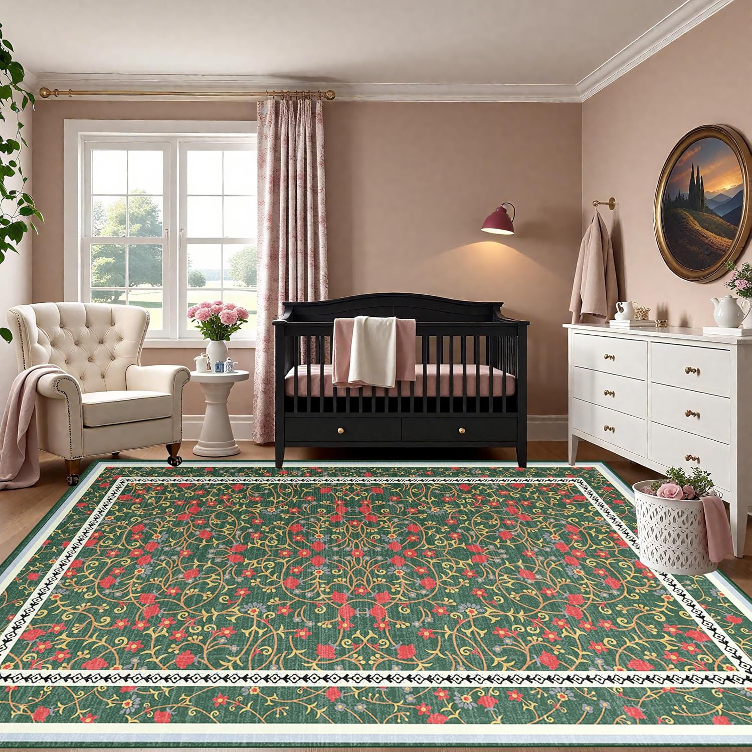 Area Rugs 5'x7' Washable for Living Room, Low Pile Non-Slip Rugs for Bedroom Vintage Printed Rug for Bedroom Dining Room Foyer