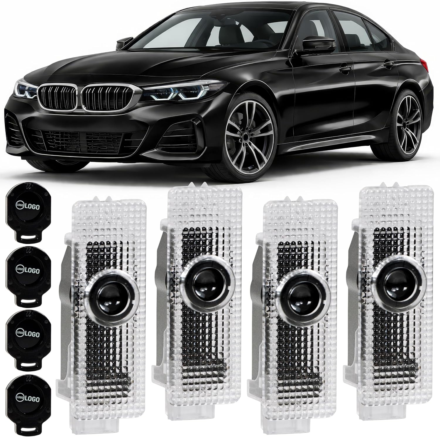 Car Door Logo Projector Lights, Wireless Waterproof Door Puddle Lights Compatible with BMW 1 Series E81 E82 F20 F21 F52, 3 Series E90 E92 E93 F30, X Series E84 F39, Set of 4