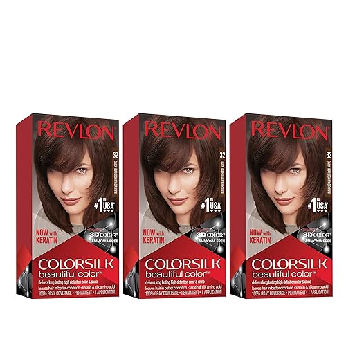 Revlon Colorsilk Beautiful Color - Tinte permanente para el cabello con queratina, cubre 100% las canas, sin amoníaco, castaño caoba oscuro 12, (3