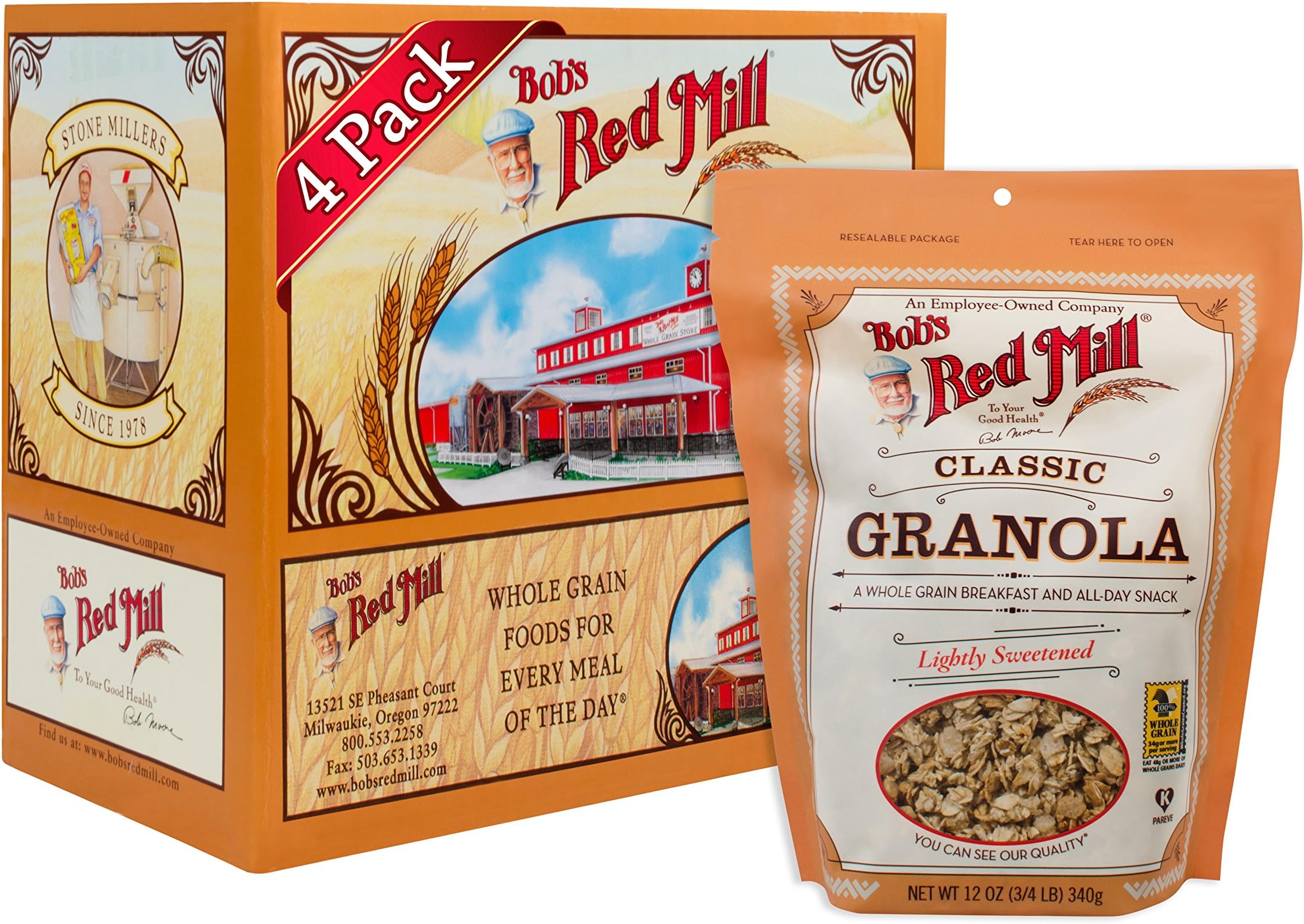 Bob's Red Mill Classic Granola, 12oz (Pack of 4) - Whole Grain, Kosher