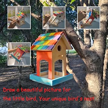 Cartanfill-Wooden Bird House for Outdoor, Wild Bird Feeder, Hanging Birdhouse,Perfect for Cardinals, Bluebirds, and More! (A)...