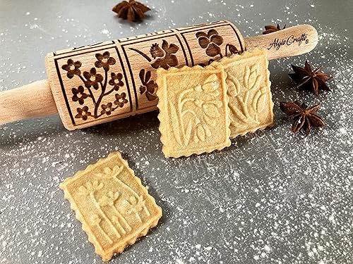 Miniatura 10 de FLORAL 3 Small Textured Rolling Pinset. Wooden laser engraved embossing dough roller for embossed cookies gift for Birthday, Easter by Algis Crafts