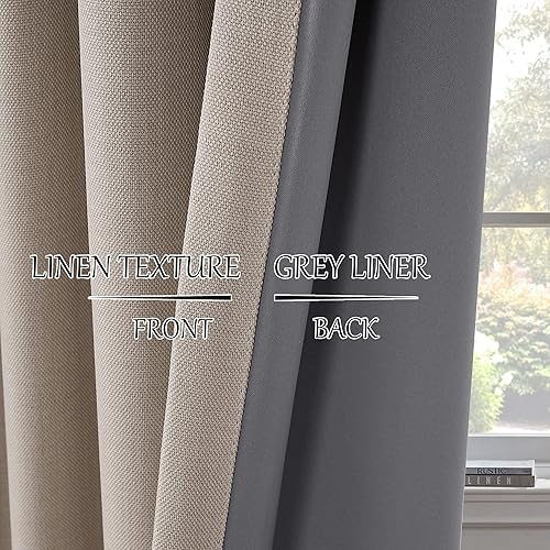 Miniatura 2 de StangH Cortinas de lino 100% opacas con pestaña trasera para dormitorio, doble capa pesada insonorizada, tratamientos de ventana de privacidad,