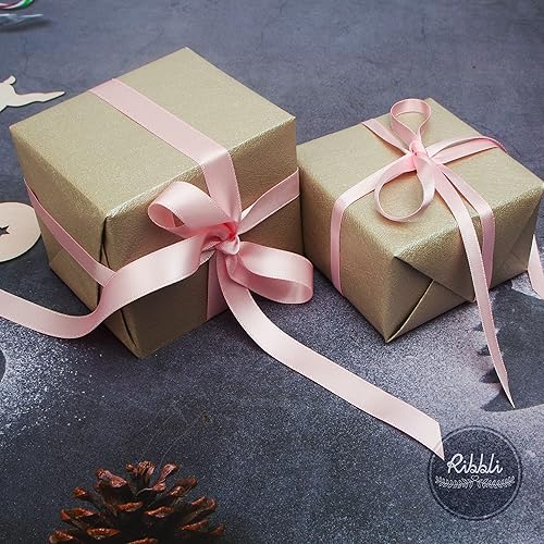 Miniatura 266 de Ribbli - Cinta de satén roja de doble cara, 1 pulgada x 25 yardas, uso para ramo de lazos, envoltura de regalo de Navidad, arreglo floral Rojo