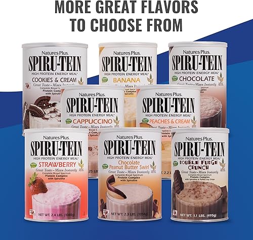 Miniatura 8 de Natures Plus SPIRU-TEIN, chocolate, 8 paquetes en total, batido de proteínas a base de plantas, sin OMG, vegetariano, sin gluten, 8 porciones totales