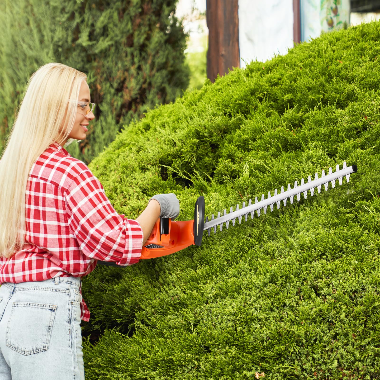 VEVOR Cortasetos Eléctrico, 1200 RPM Cortasetos Inalámbrico con Cuchilla de Doble Acción de 510 mm y Diseño Seguro, Batería de 2 A, para Ramas Bajas, Jardinería, Cuidado del Césped del Patio
