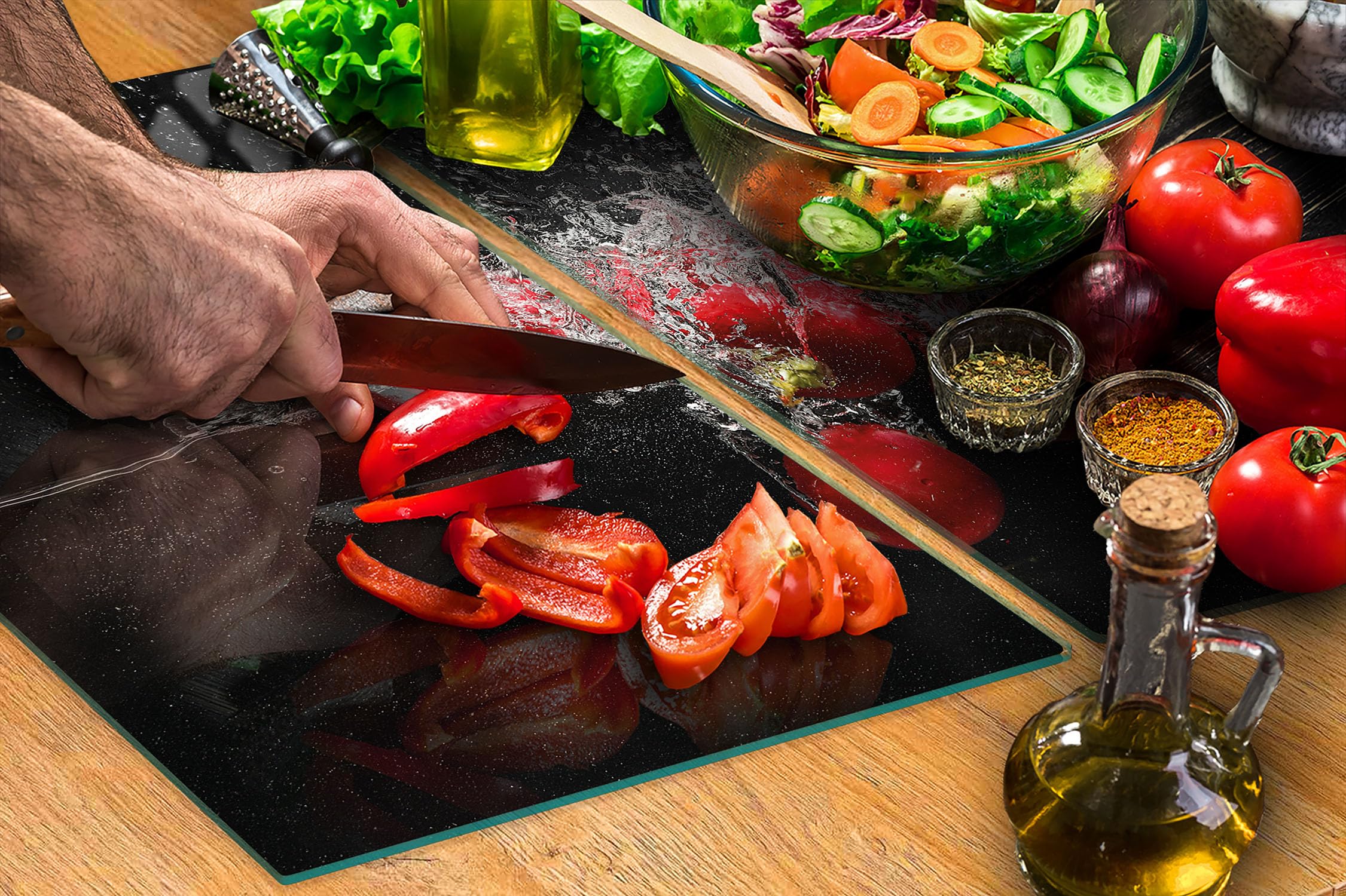 Protector Salpicaduras Cocina Placa Protectora De Vitrocerámica 70x52 Cm – Vidrio Templado, Multiusos: Protector, Tabla De Cortar, Bandeja (Diseño Ciudad) Placa Decorativa Ciudad