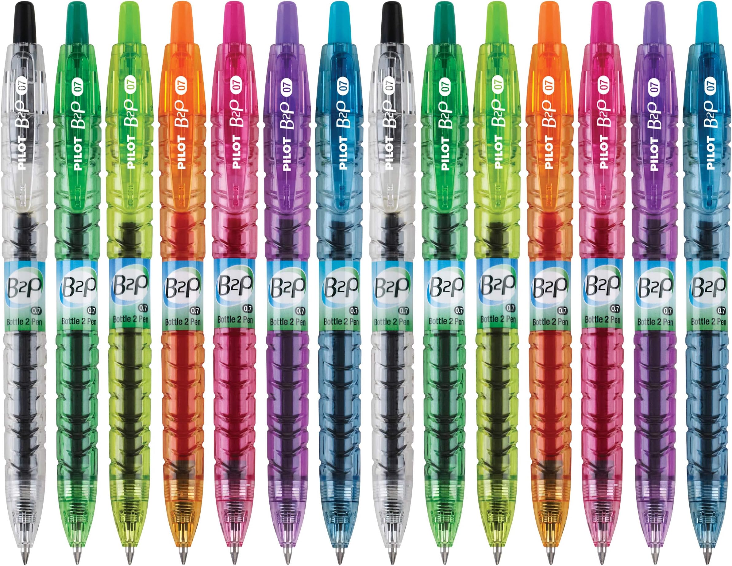 Pilot B2P Colors - Bottle To Pen Refillable & Retractable Rolling Ball Gel Pen Made From Recycled Bottles, Fine Point, Assorted Color G2 Inks, 14-Pack (15355)