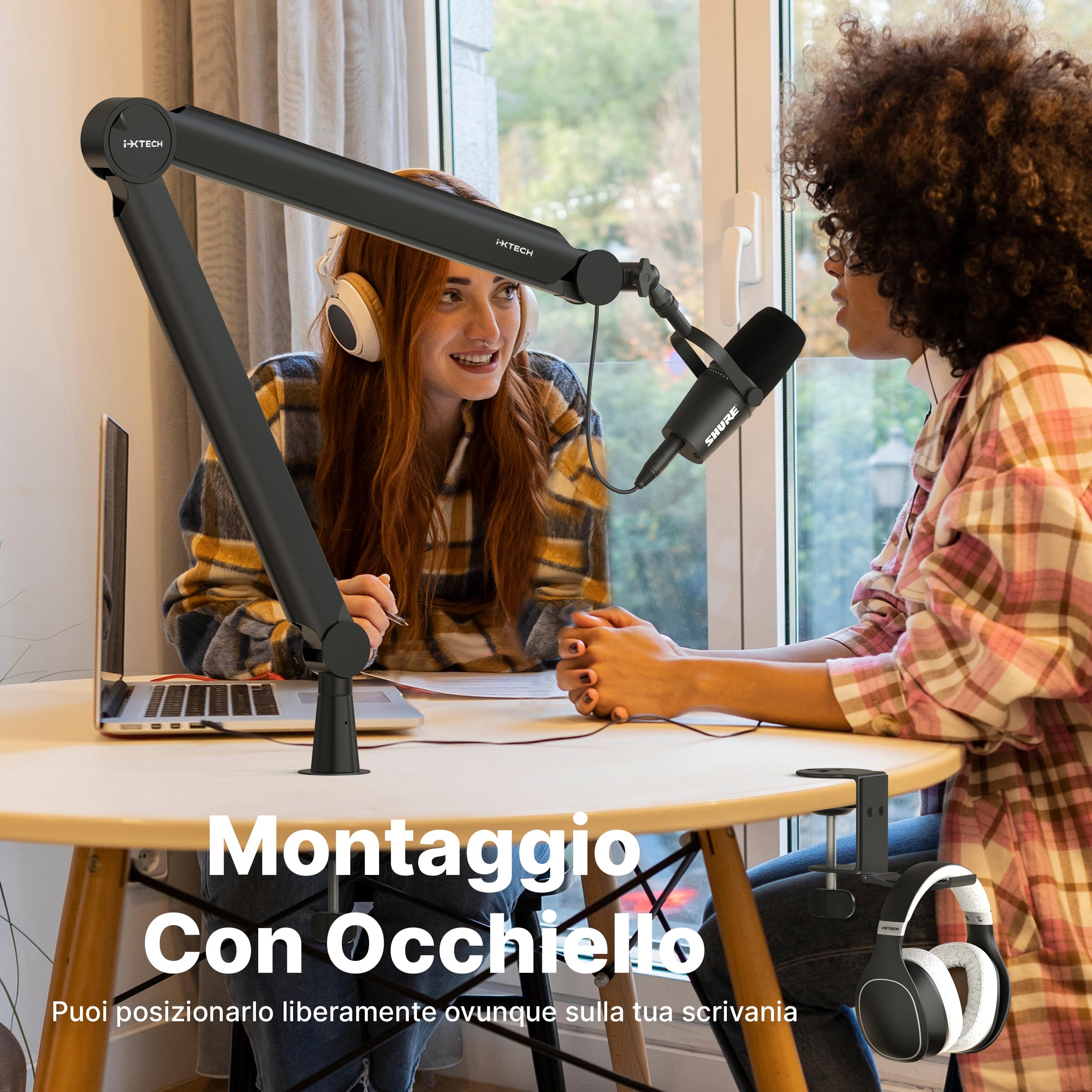 IXTECH Braccio per microfono girevole a 360° Braccio per microfono con supporto da scrivania completamente regolabile per podcast video radio registrazione in studio robusto e universale VALIANT Pro