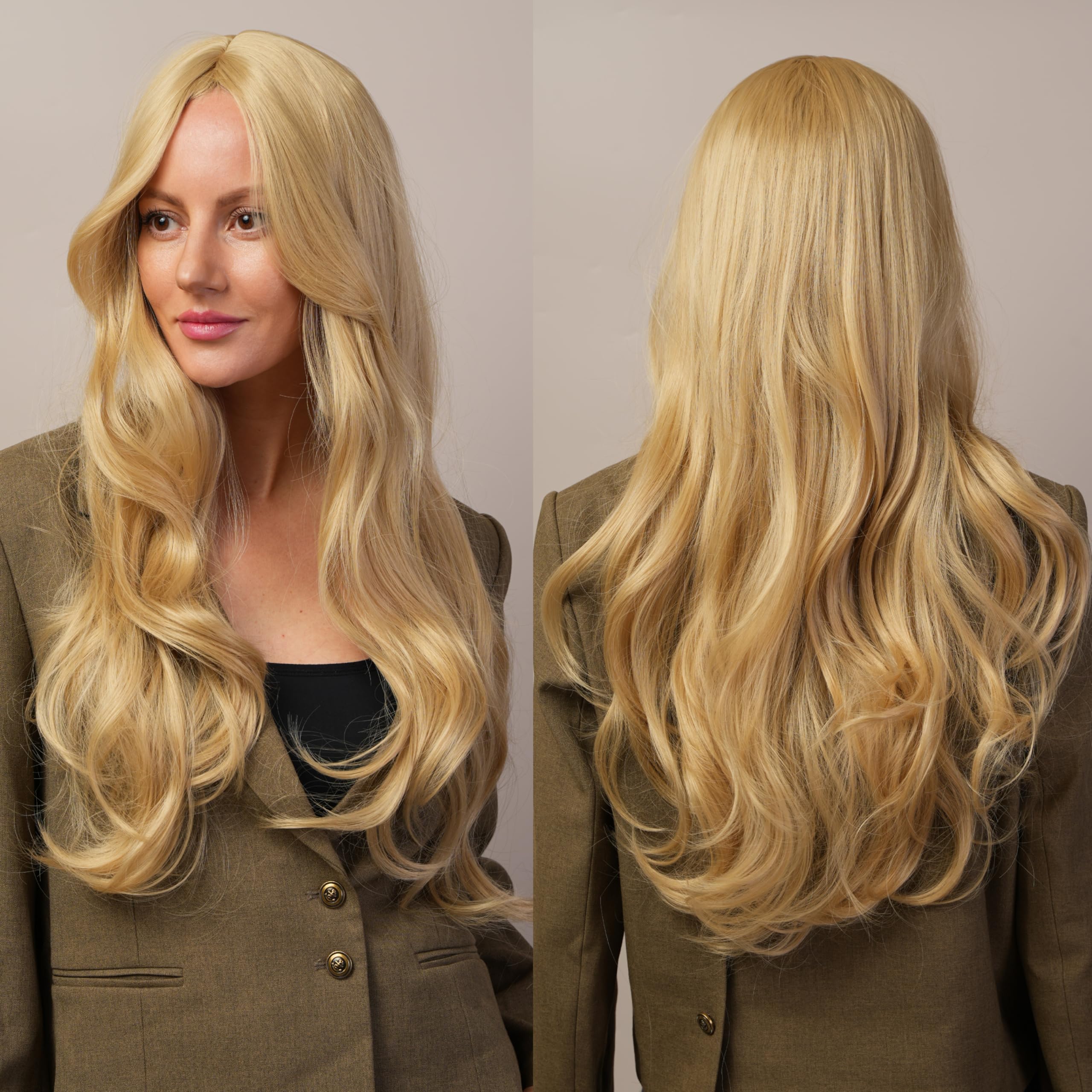 Blonde Long Wig for Women, 27 Inch Heat Resistant Synthetic Wig, Natural Looking Wavy Cosplay Wig for Parties, Role Play and Dress Up