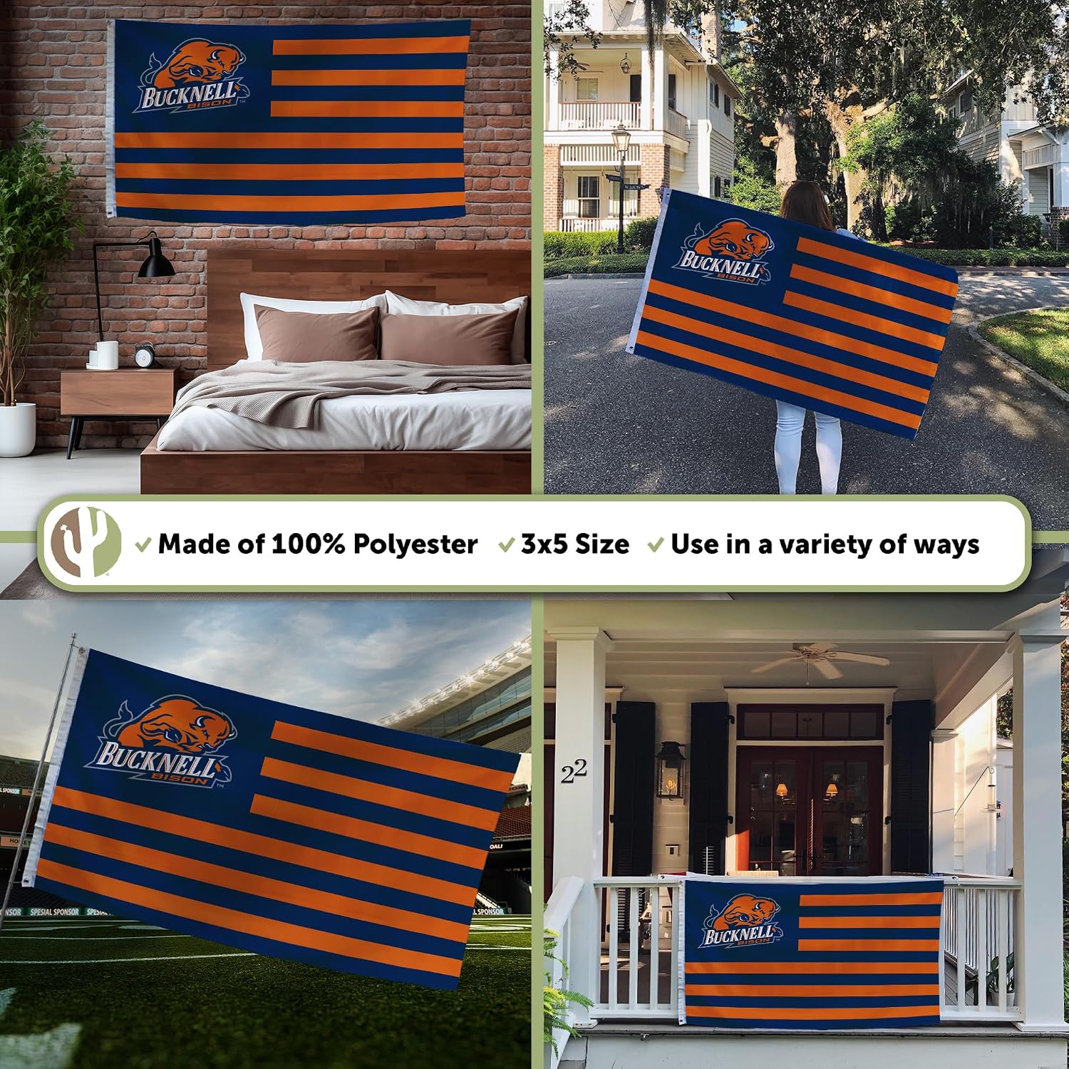 Desert Cactus Bucknell University Indoor and Outdoor 100% Polyester University Flag Banner, 3x5 Feet Bucknell Bison (Nation)