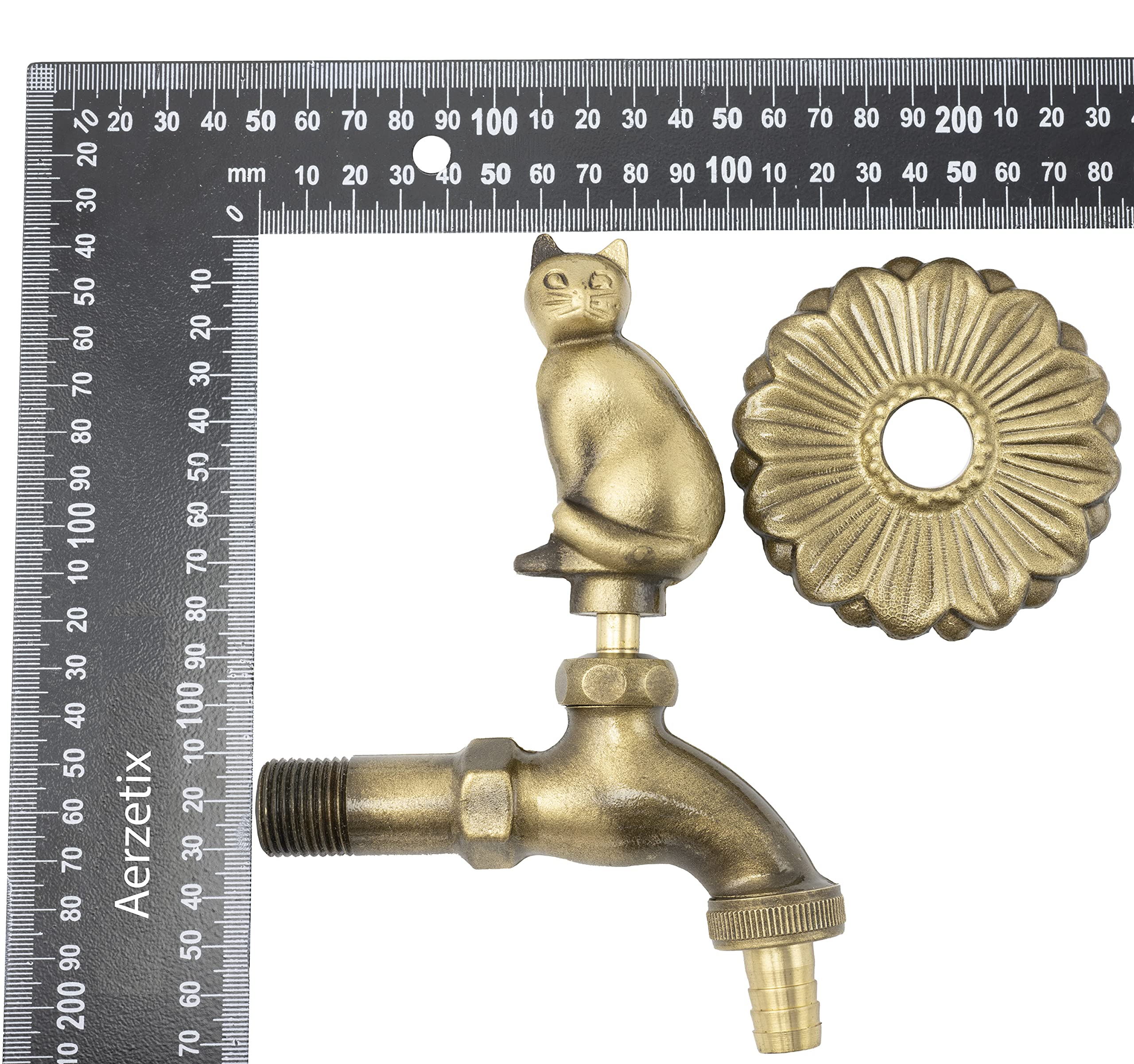 AERZETIX - C60250 - Wand-Spültischarmatur 1/2'' motiv "katze" antik retro dekorativ - klempnerei springbrunnen ornament badezimmer vintage gartenarmatur - aus messing