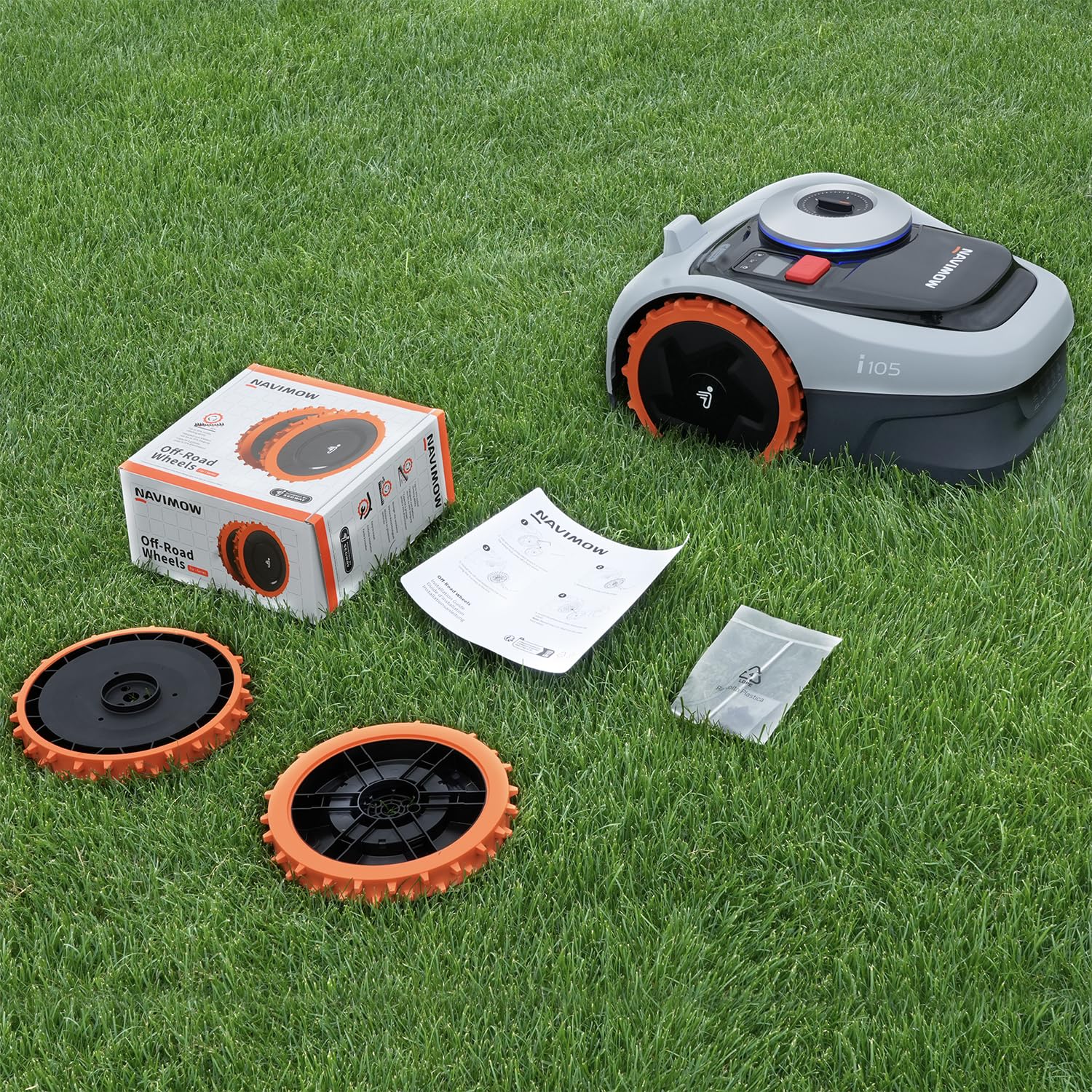 Navimow Ruedas todoterreno, capacidad mejorada en pendientes de hasta un 35% (20°), mayor resistencia al deslizamiento, accesorios para cortacéspedes robóticos I105E e I108E