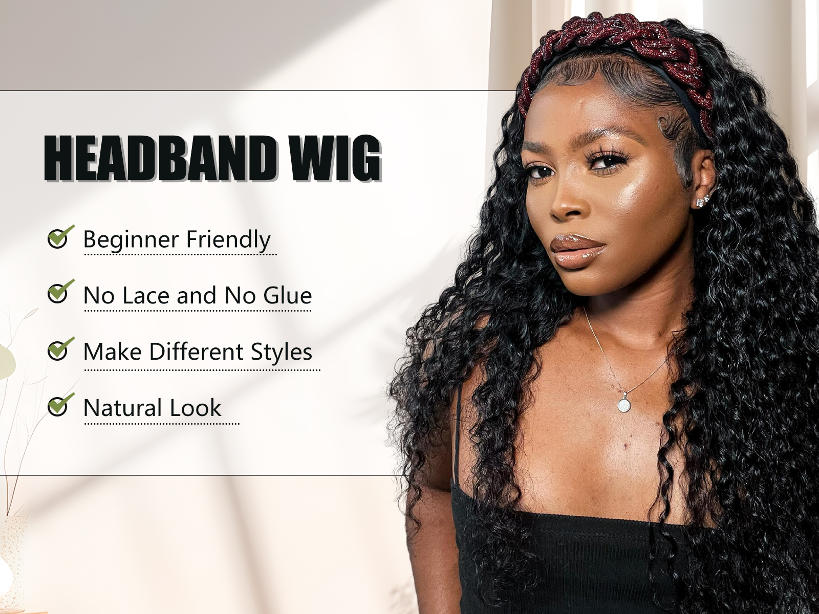 Amazon.com : Youngirl Deep Wave Headband Wig Human Hair 14  display picture 2