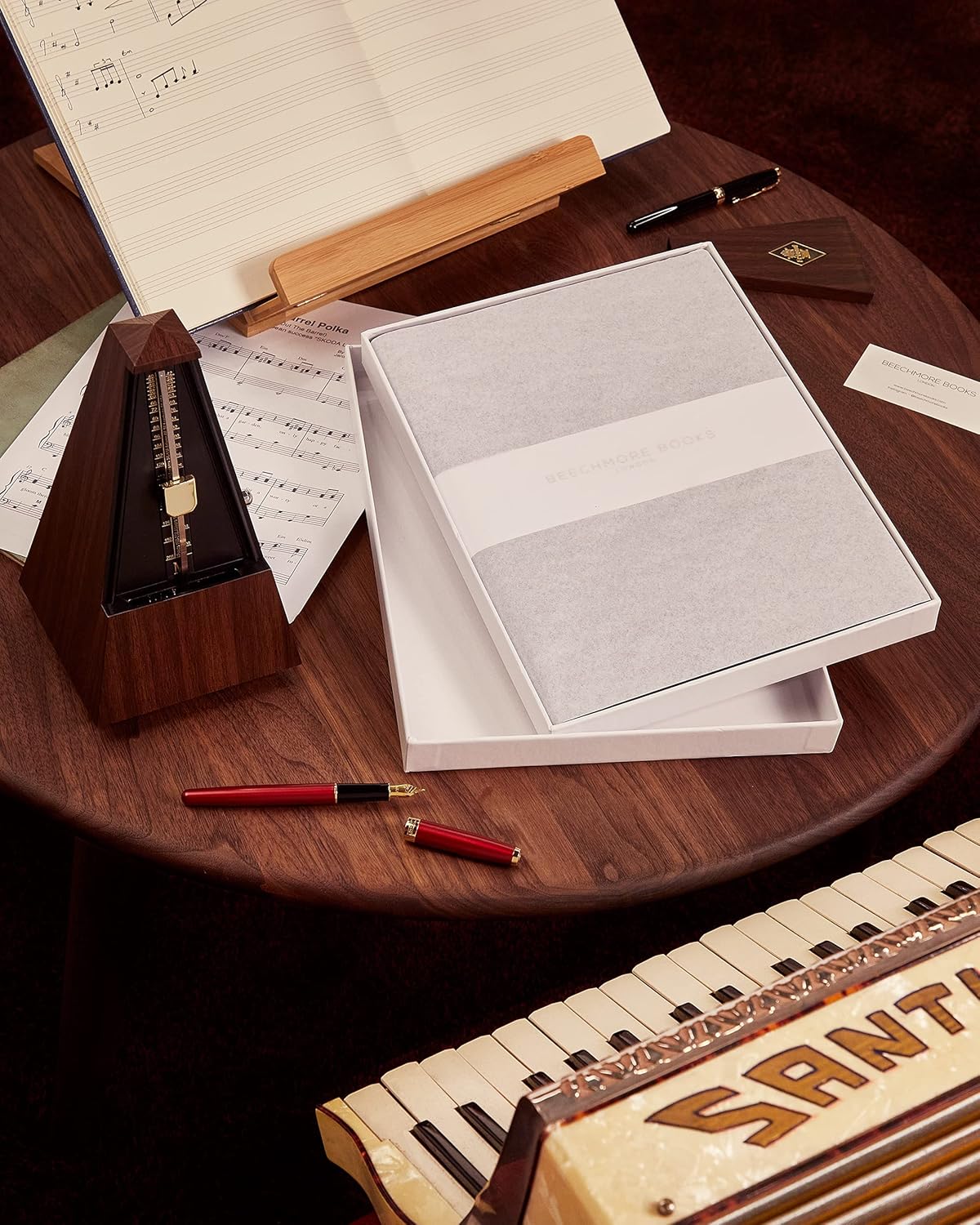 Manuscript Paper Notebook - 10-Staff Music Book by Beechmore Books | XL 8.5" x 11.5" Hardcover Vegan Leather, Thick 120gsm Cream Paper, Staves Notebook in Gift Box | Symphony Blue : Musical Instruments