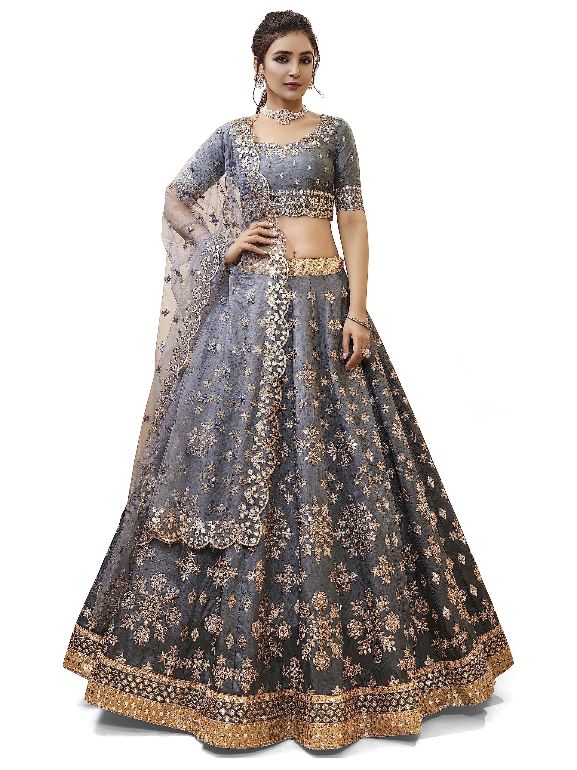 Women's Art Silk Semi Stitched Lehenga Choli with Dupatta | Sequin with Foil and Zari Embroidery Pattern | Traditional, Wedding, Ethnic Wear Lehenga-image-47