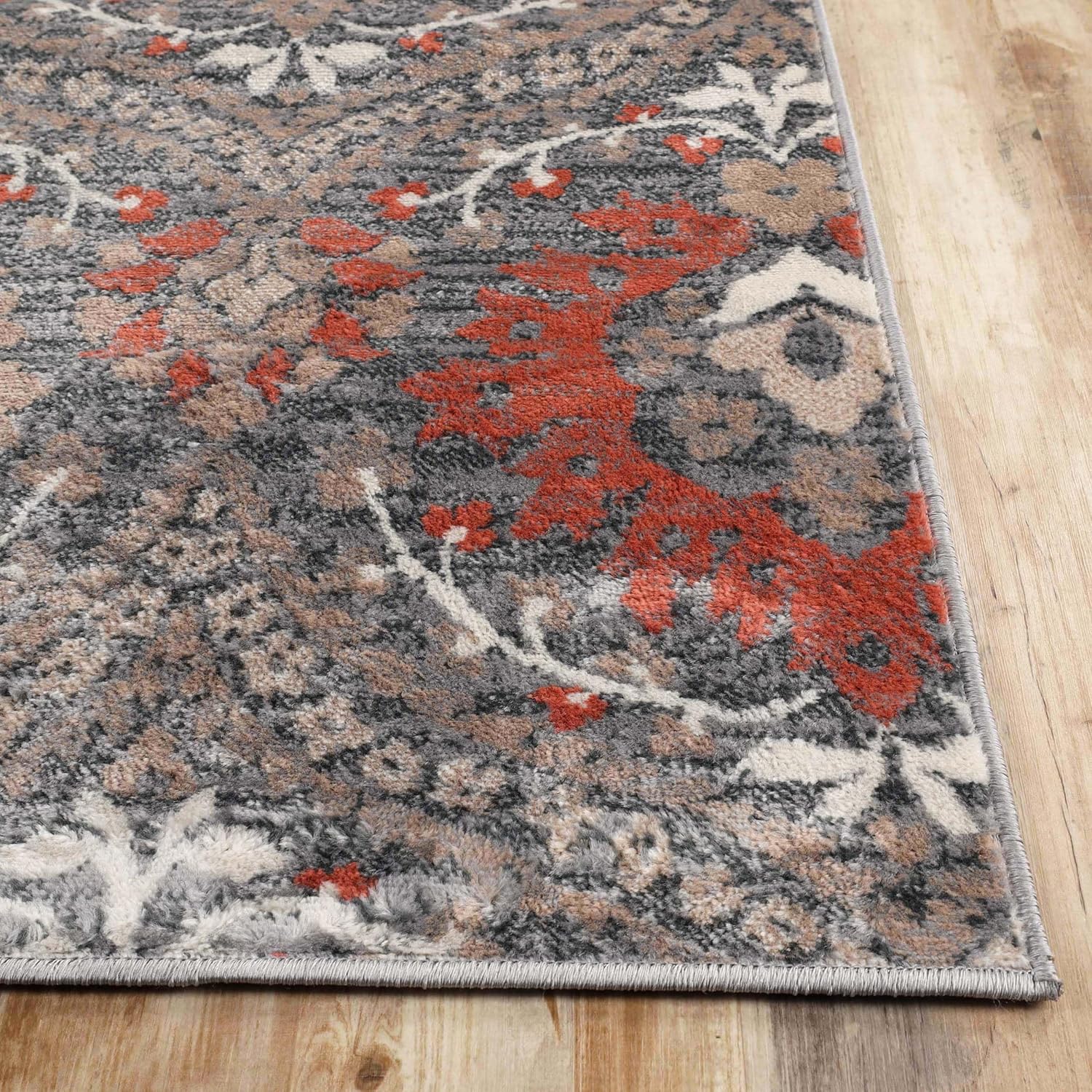 Superior Indoor Runner Rug, Jute Backing, Modern Aesthetic, Vintage Floral Oriental Rugs, Home Decor for Entry, Dining, Kitchen, Dorm, Augusta Collection, 2' 7" x 10', Rust