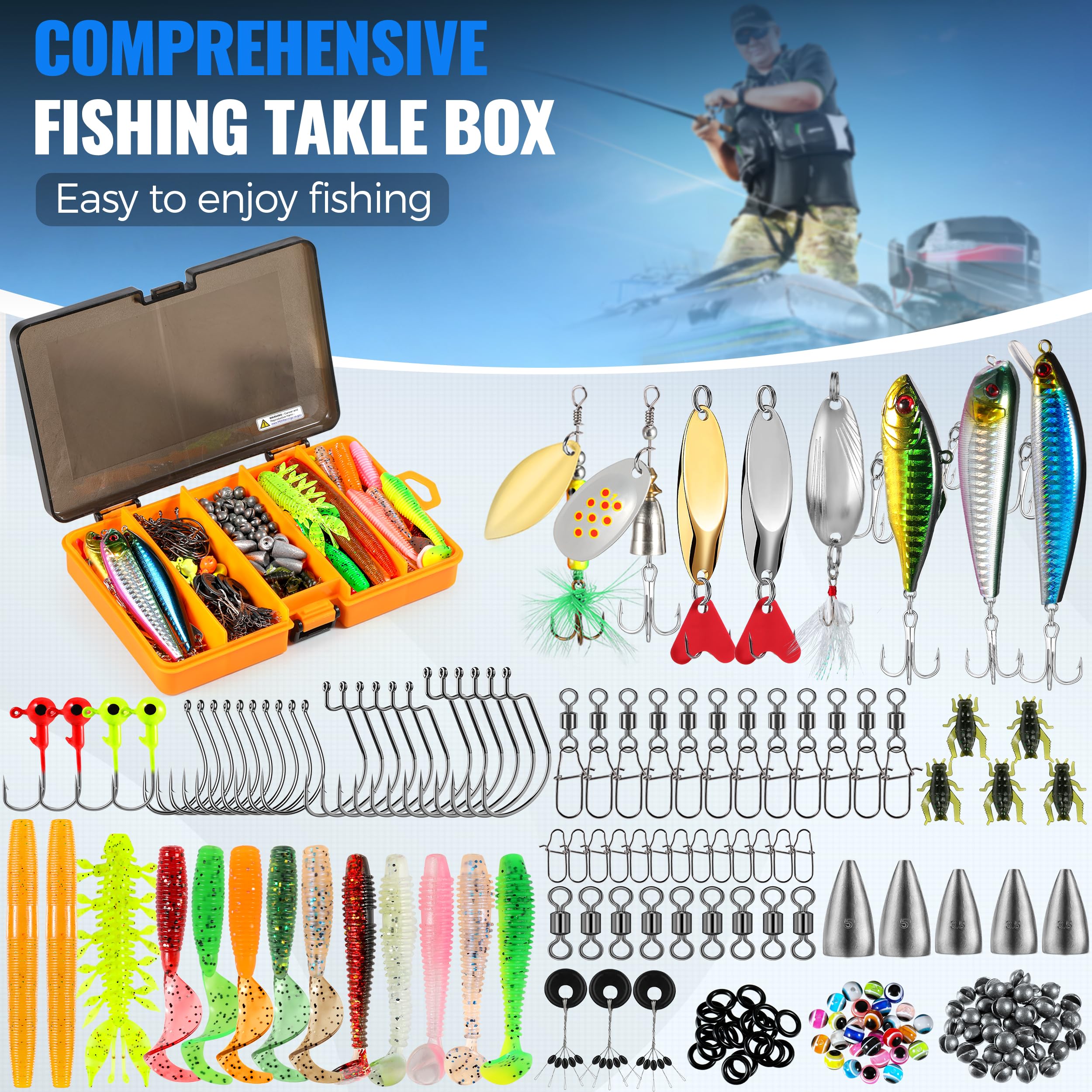 bass fishing pole and tackle box PLUSINNO Rod Reel Combo Gear Kit Telescopic Beginner Octopus Circle Hook What lures and baits Rod Action::Heavy - Fast Rubber clips keep rods