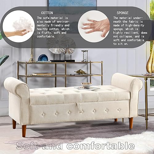 Miniatura 35 de Polibi Banco de almacenamiento para dormitorio, otomana tapizada de terciopelo con diseño de botones armados enrollados, banco largo para ventana de