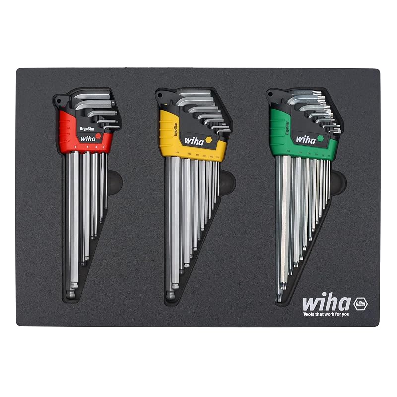 Kit de Chaves Allen e Torx em L Wiha 66979 ErgoStar com Pontas Esféricas, Métrico e SAE, 35 Peças