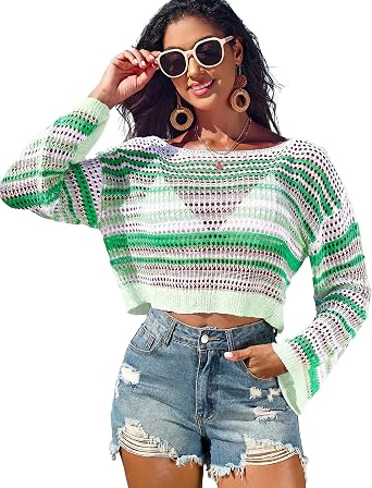 Edelqual Crochet Coverups for Women Tops Beach Outfits Vacation Long Sleeve Bathing Suit Bikini Swimsuit Cover Up 2025