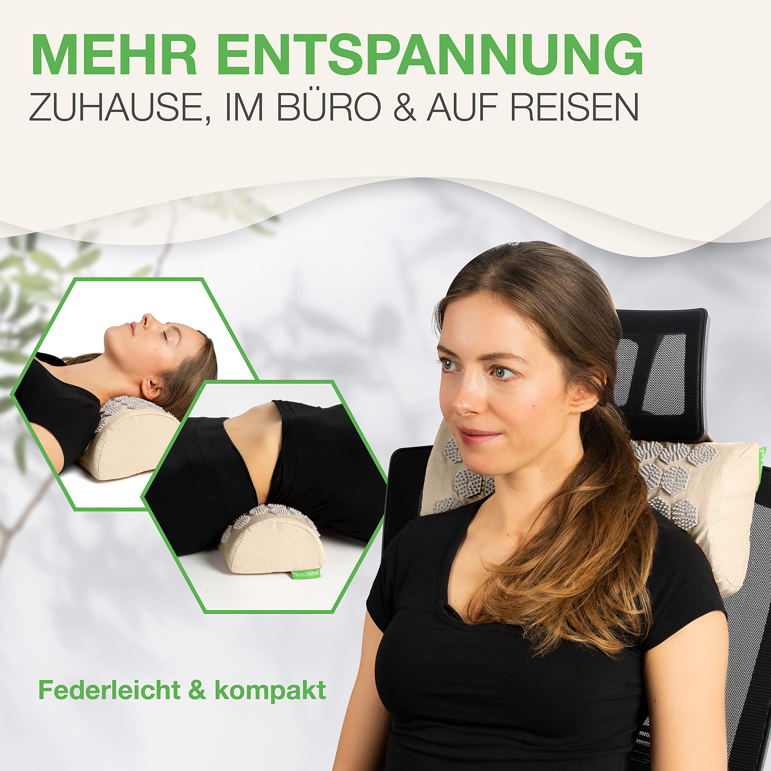 BACKLAXX® Akupressur Nackenrolle mit 2592 Nadeln, Akupressur Kissen Nacken