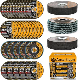 AMARTISAN 30-Pack Angle Grinder Wheels & Flap Discs 4-1/2" Inches - 20 Pack 4.5"x1/4"x7/8" Cut off Wheels, 5 Pack 4.5"x7/8" 80 Grit Flap Discs, 5 Pack 4.5"x3/64"x7/8" Grinding Wheels