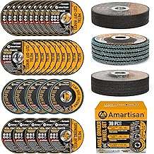 AMARTISAN 30-Pack Angle Grinder Wheels & Flap Discs 4-1/2" Inches - 20 Pack 4.5"x1/4"x7/8" Cut off Wheels, 5 Pack 4.5"x7/8" 80 Grit Flap Discs, 5 Pack 4.5"x3/64"x7/8" Grinding Wheels ﻿