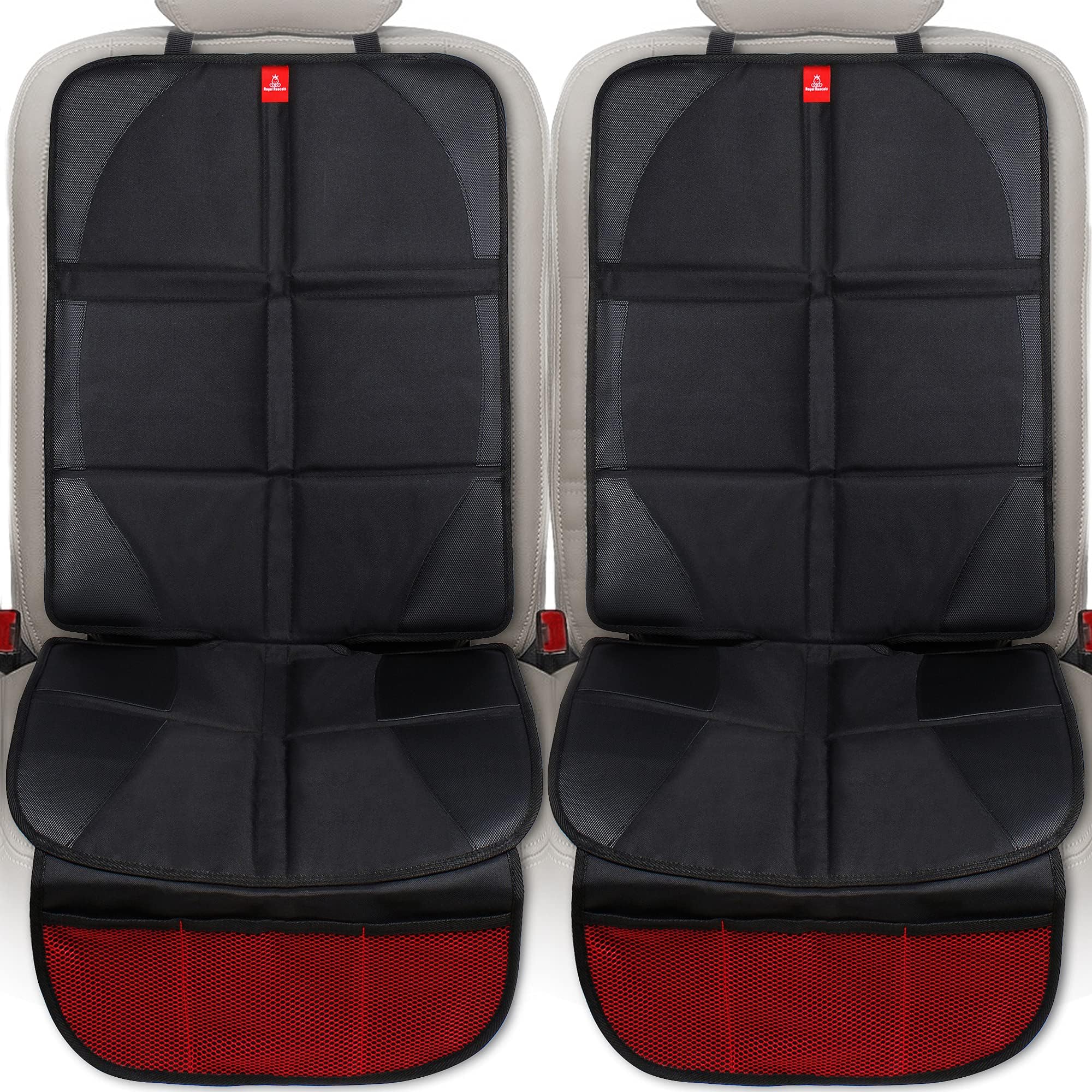 Royal Rascals Car Seat Protectors for Child Seats, Universal Fit & Isofix/Latch Compatible, Anti-Slip, Antibacterial & Waterproof, Baby Car Seat Covers, Baby Essentials for Newborn - 2 Pack (Black)
