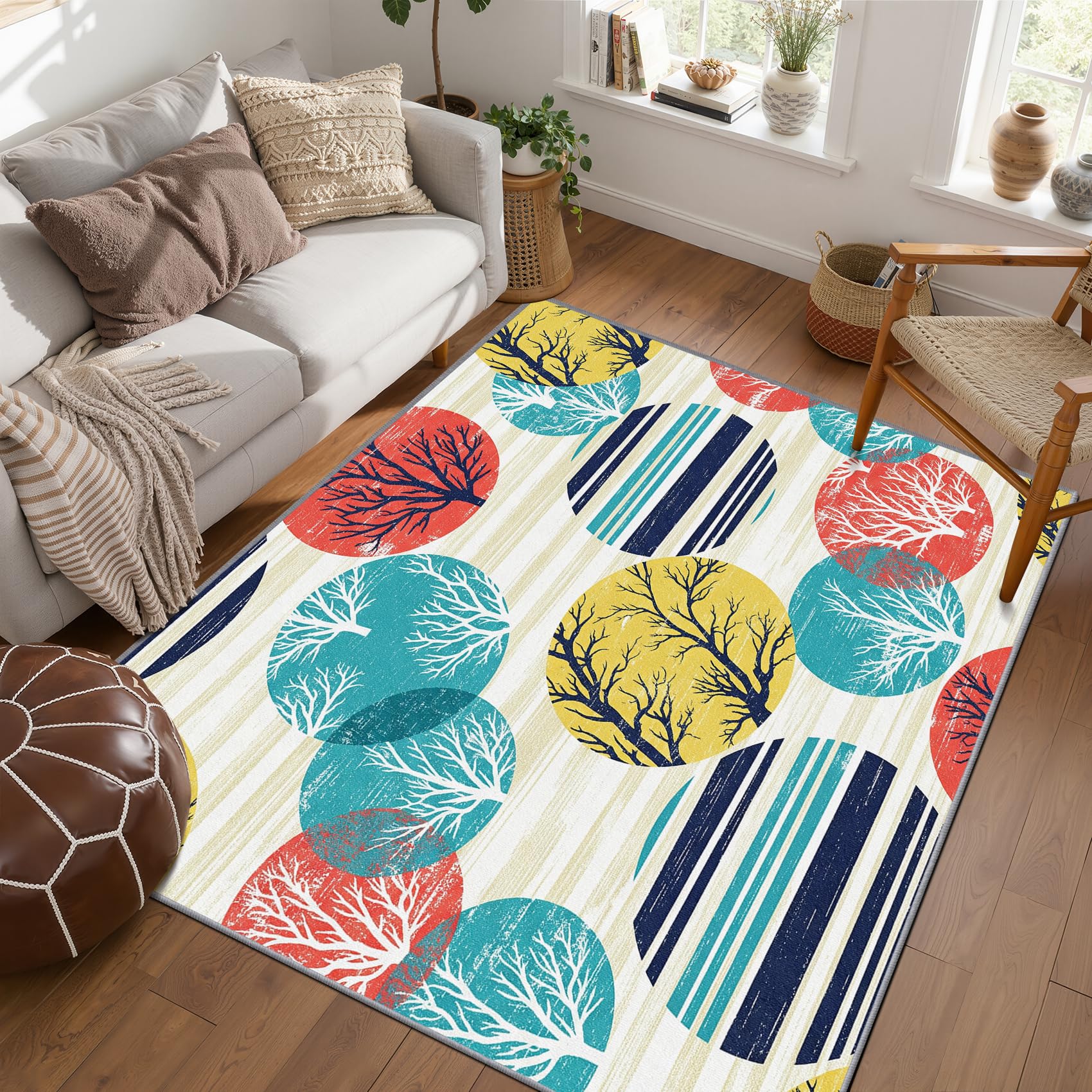 PaxGloz Beige Nursery Rug - Multicolour Polka Dot Rug, Modern Colourful Rugs for Living Room Bedroom, Washable Non Slip Soft Large Carpet, Patterned Area Rugs & Home Decor 200x300 cm