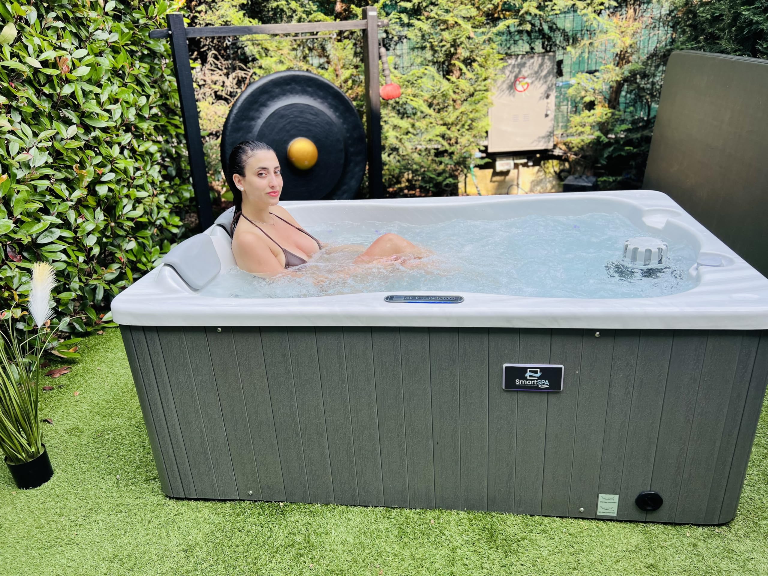 SmartSpa by ArtSpa Vasca Idromassaggio 2 Posti 175x110x72 cm con 11 Getti, Sistema Balboa USA, Spa da Esterno e Interno, Riscaldatore 2KW, LED, Colore Grigio