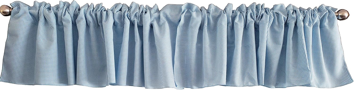 lovemyfabric 100% Polyester 1/8th Inch Gingham Small Checkered Plaid Design Kitchen Curtain Valance Window Treatment Turquoise (16" Height by 58" Width)