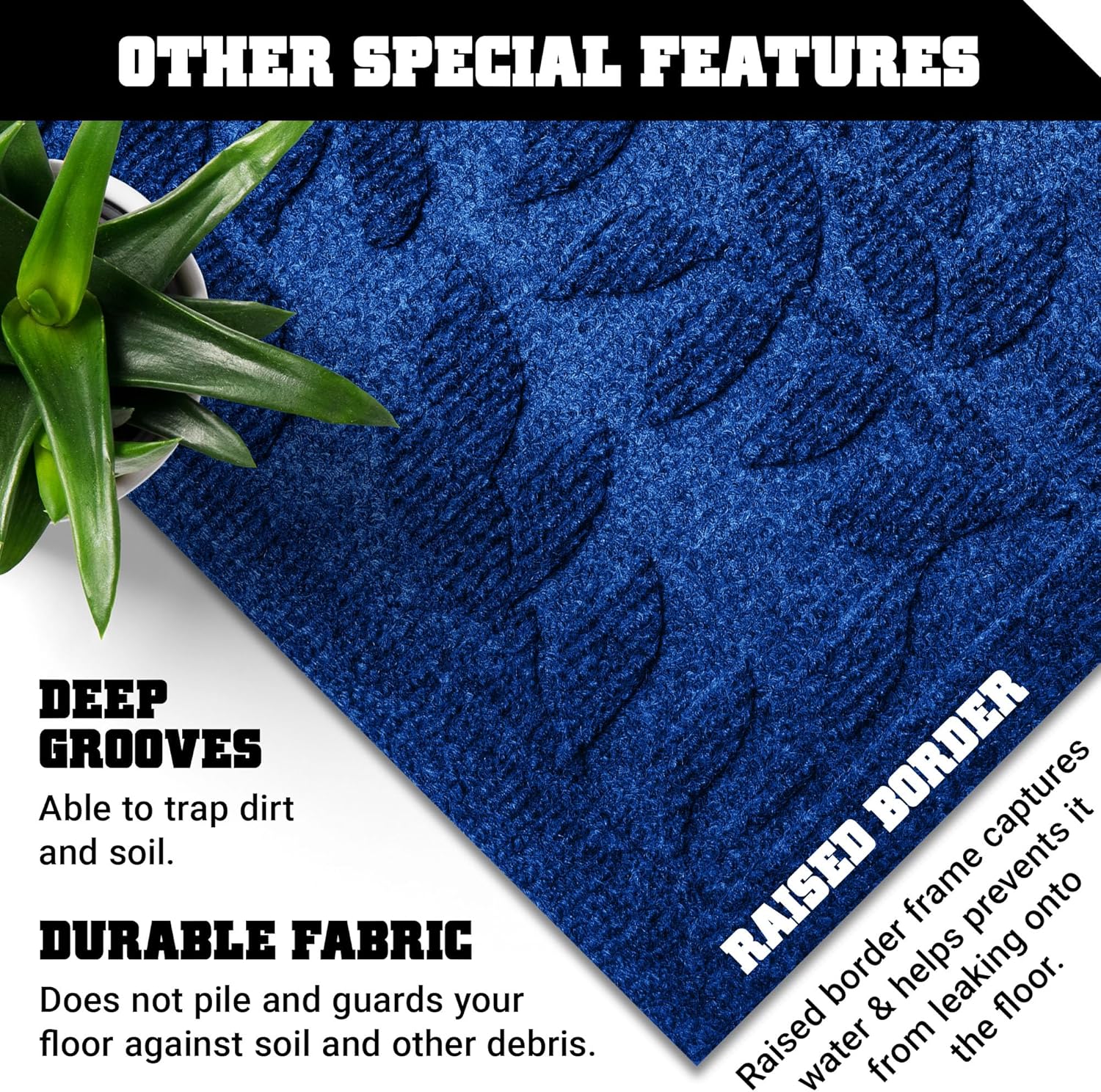 G128 Home Entrance Blue Leaves Door Mat | 17x29.5 in | Thick Absorbent Natural Rubber Non Slip, Indoor/Outdoor, Easy Clean, Welcome Mats for Front Door/Patio/Garage