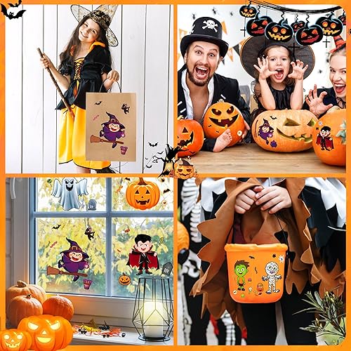 Miniatura 5 de LINAYE 48 hojas de calcomanías de Halloween para niños pequeños, haz tus propias calcomanías de Halloween, rellenos de bolsas de golosinas de