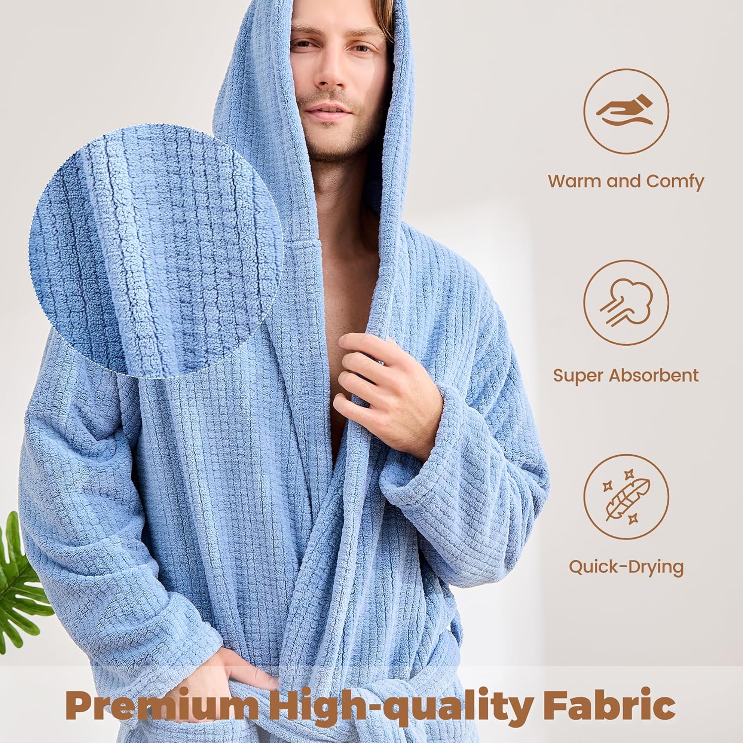 Bathrobes for Men Full Length - Soft Absorbent Long Towel Robes with Hood (Available for Big and Tall) - Image 4
