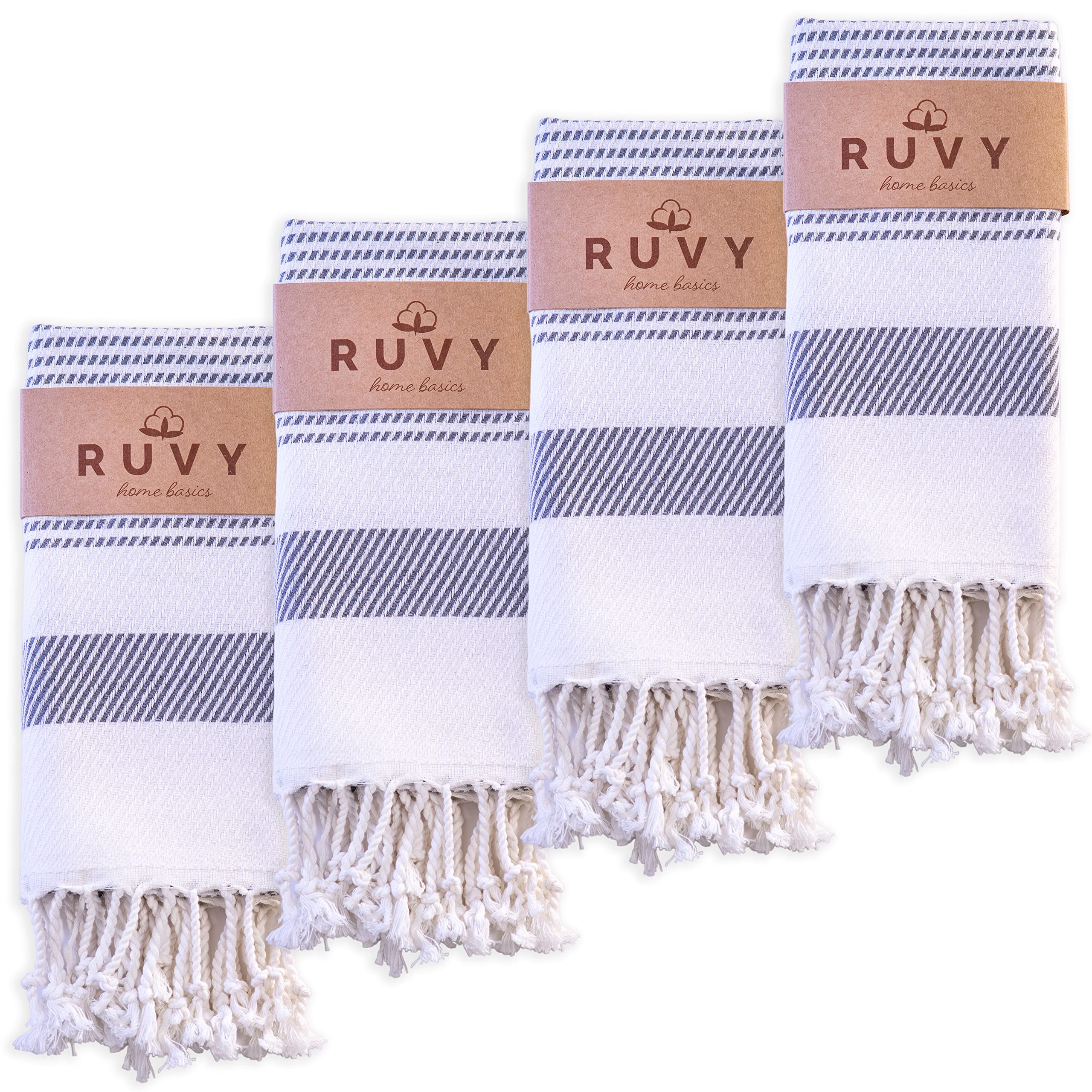 Ruvy Home Basics Turkish Hand Towels for Bathroom Set of 4 | 18"x40", Cotton | Decorative Towel for Bathroom, Kitchen, Dishcloth, Tea, Yoga, Face, Gym
