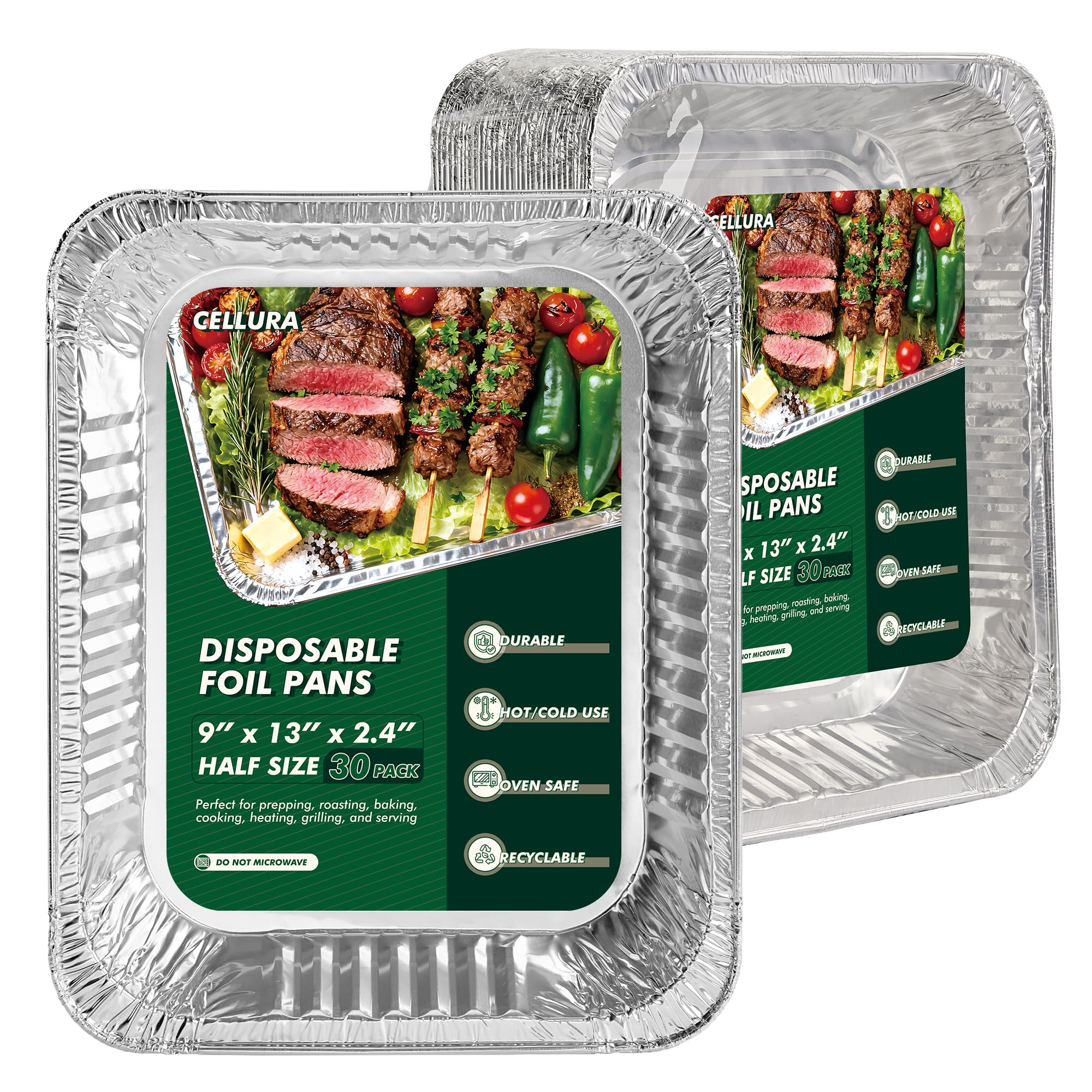 Photo 1 of 9x13 Aluminum Foil Pans 30 Pack, Disposable Half Size Deep Steam Foil Pans for Cooking, Roasting Turkey, Baking, Meal Prep, Parties & Food Prepping - Thanksgiving, Christmas, Parties, Catering